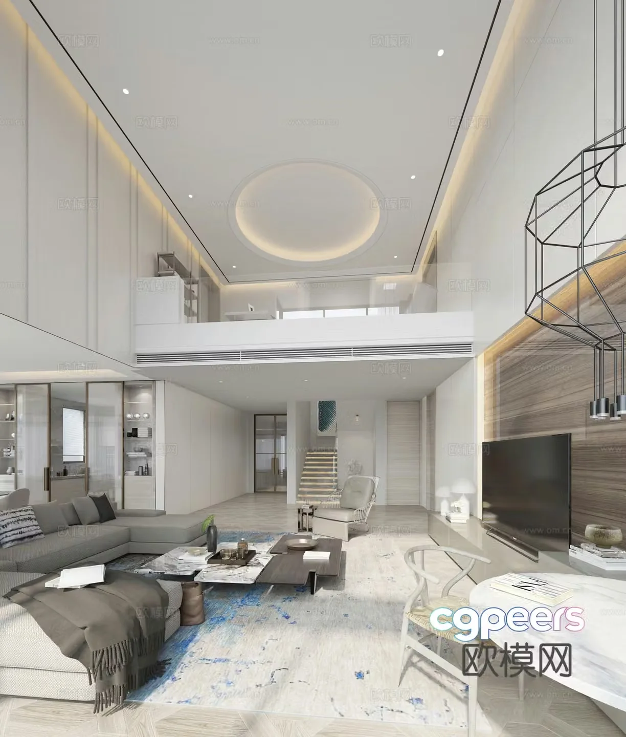 Modern villa living room dining room sofa chandeliers dining table and chair 3d model