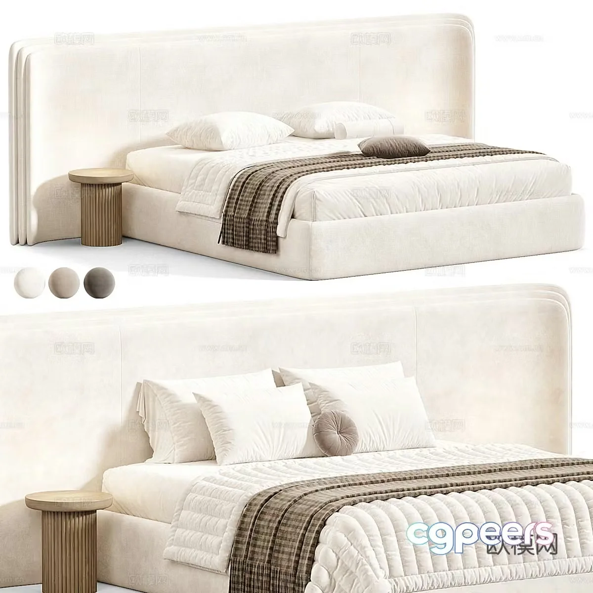 Modern light luxury fabric double bed 3D model