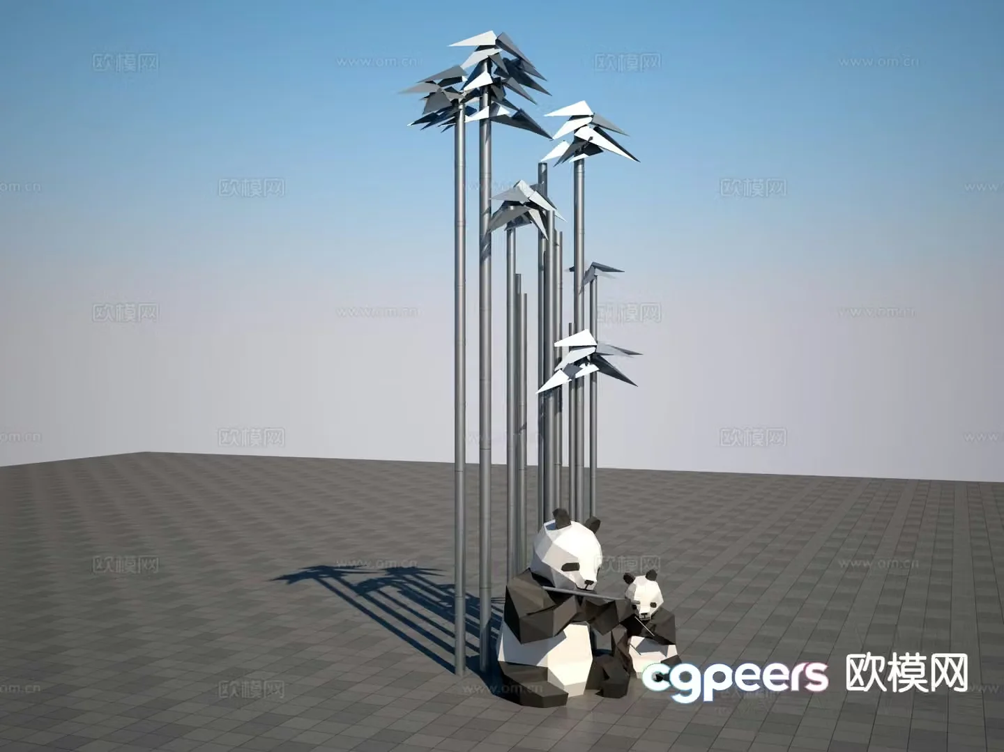 Panda bamboo sculpture 3d model