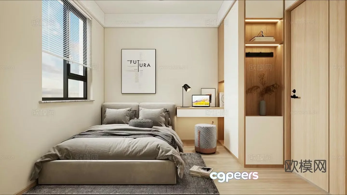Log style simple bedroom second bedroom 3D model