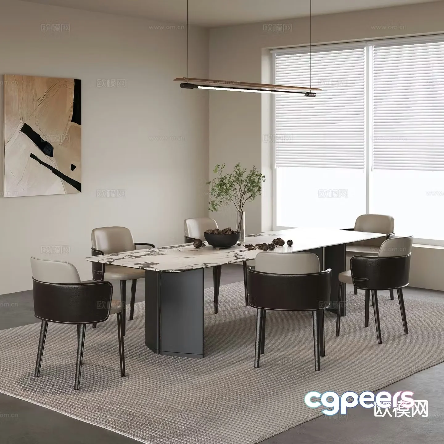 Bar dining table and chairs marble dining table 3d model
