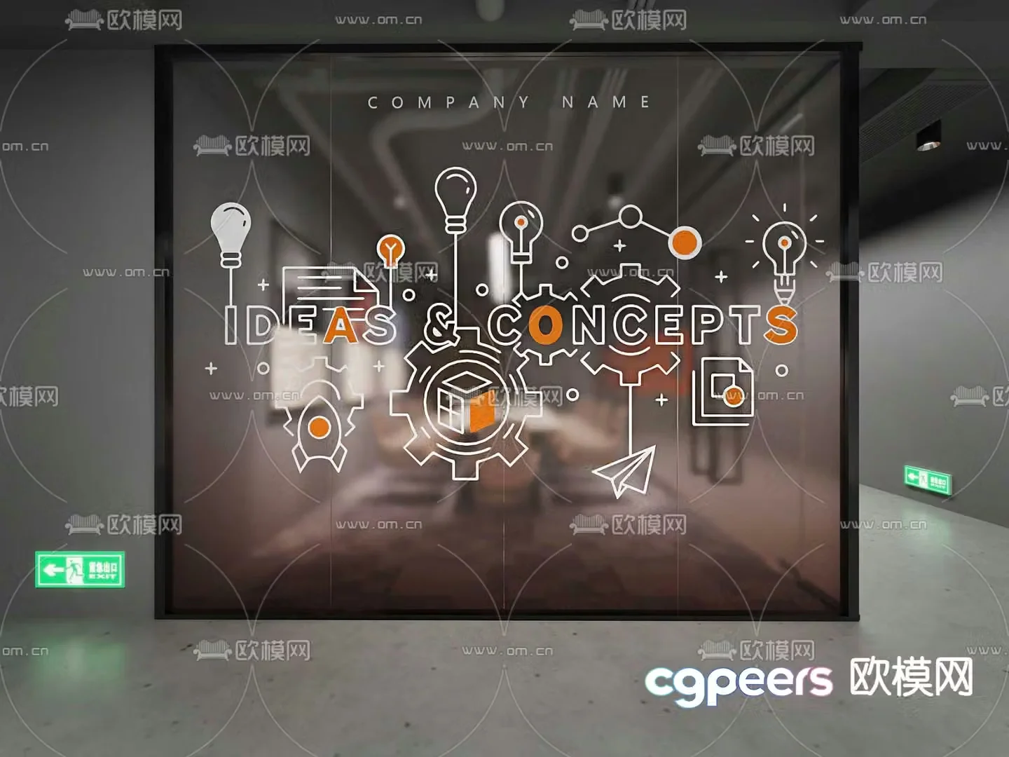 Conference room glass partition glass film 3d model