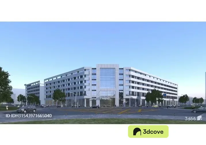 A Large White Building With A Parking Lot