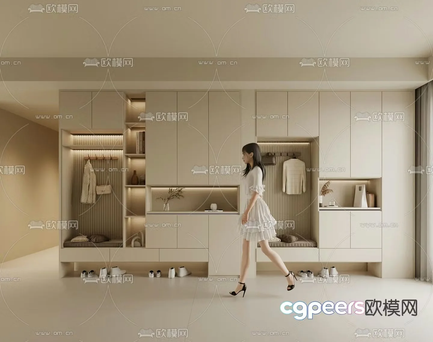 Cream style shoe cabinet 3d model