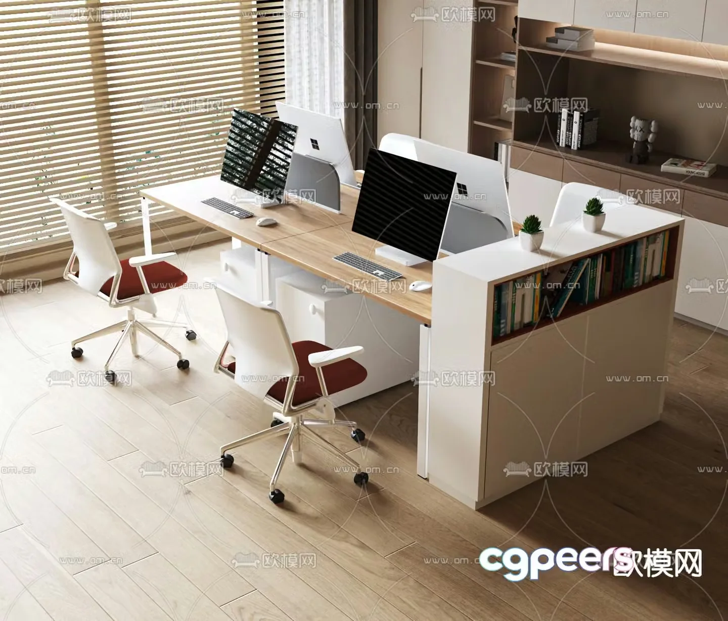 Modern office desk and chair workstation 3d model