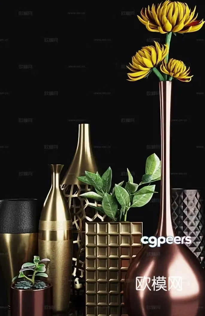 Desktop ornaments vases green plants 3D model