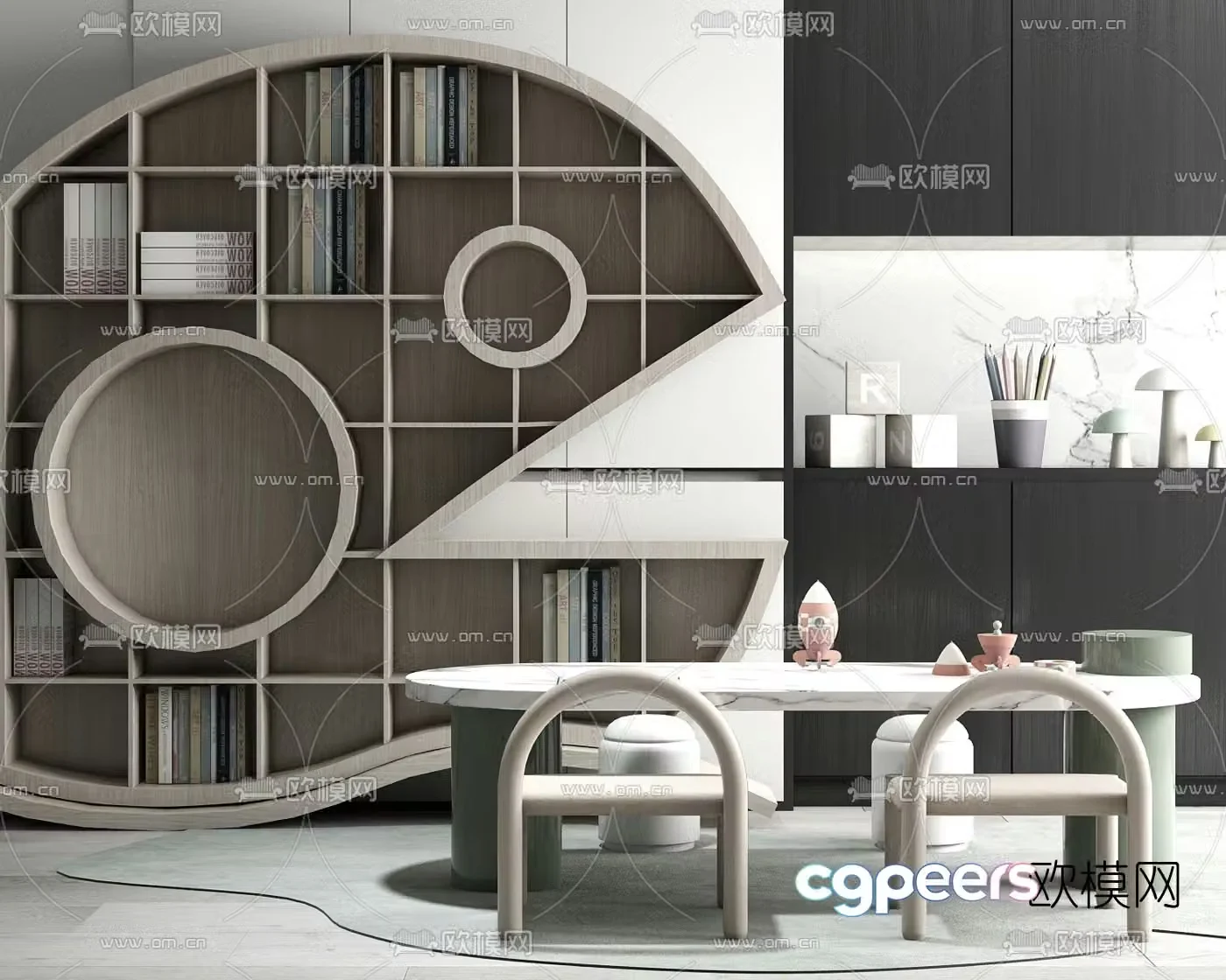Modern children’s cabinet children’s table and chairs 3d model