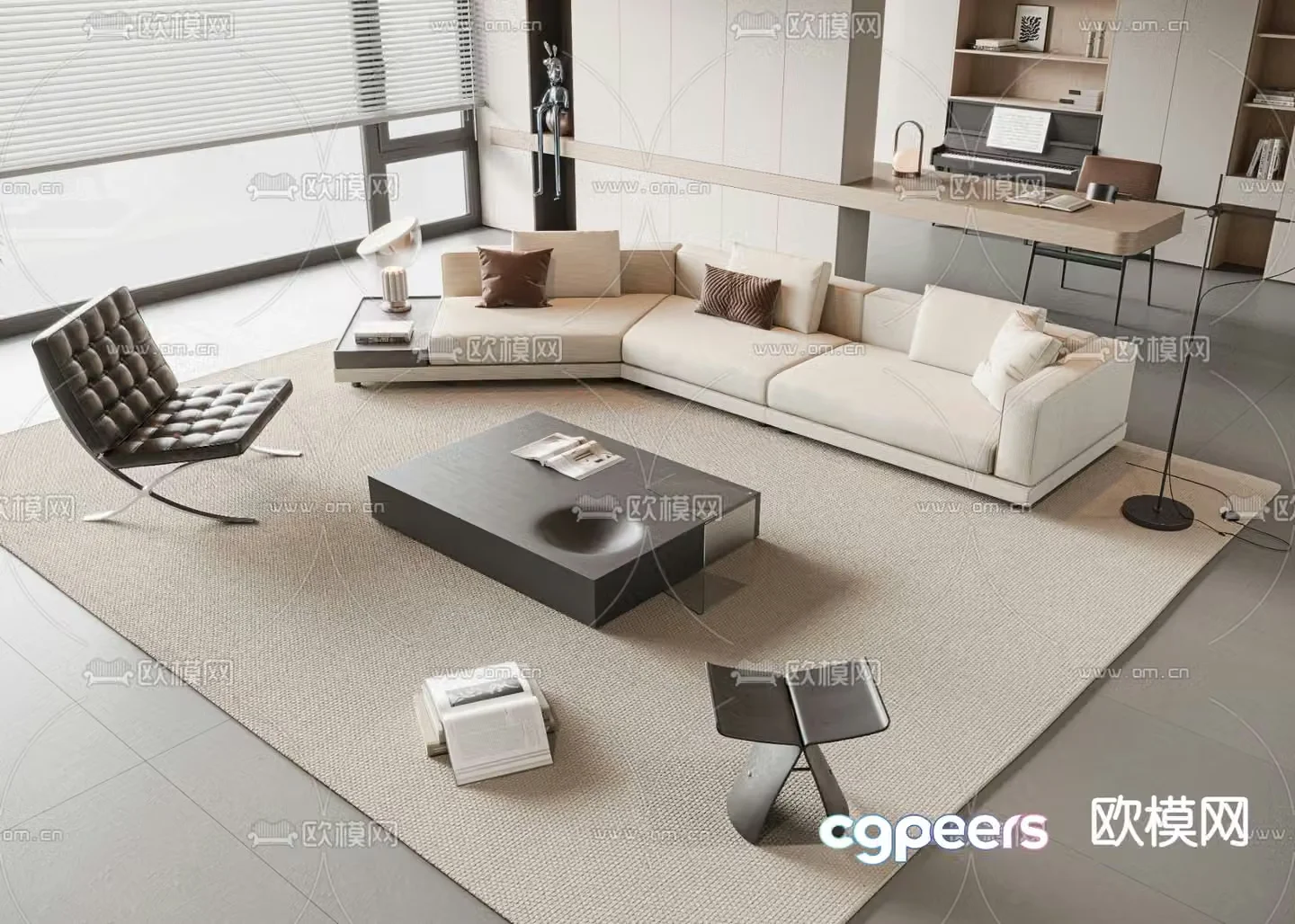 Cream style modular sofa 3d model