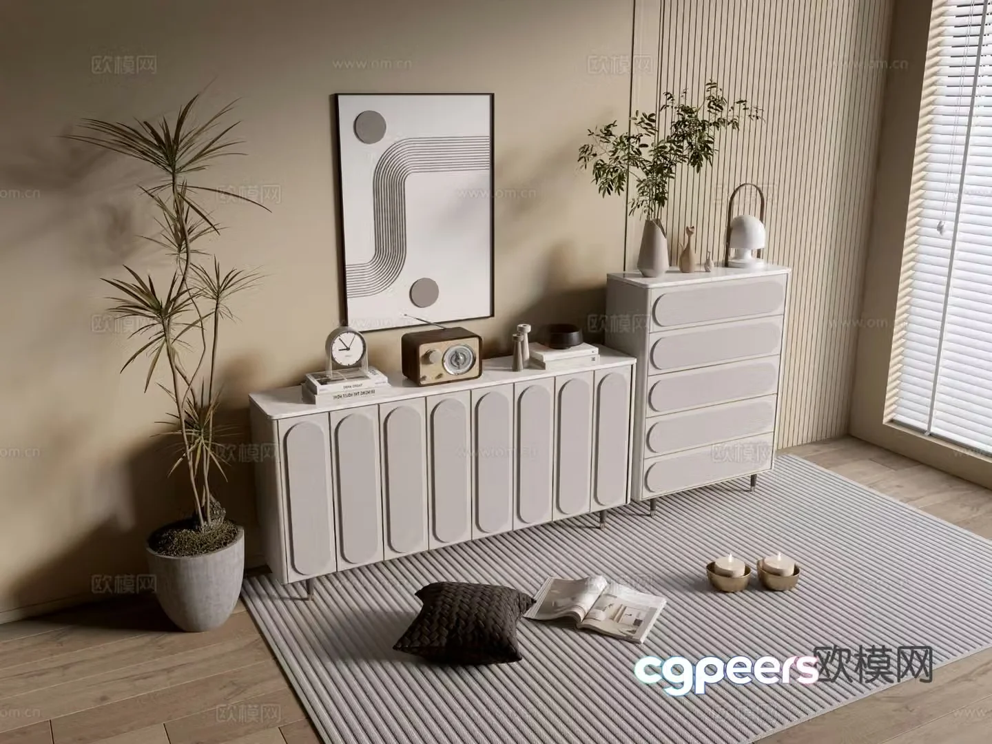 Cream style cabinet drawer cabinet entrance cabinet 3D model
