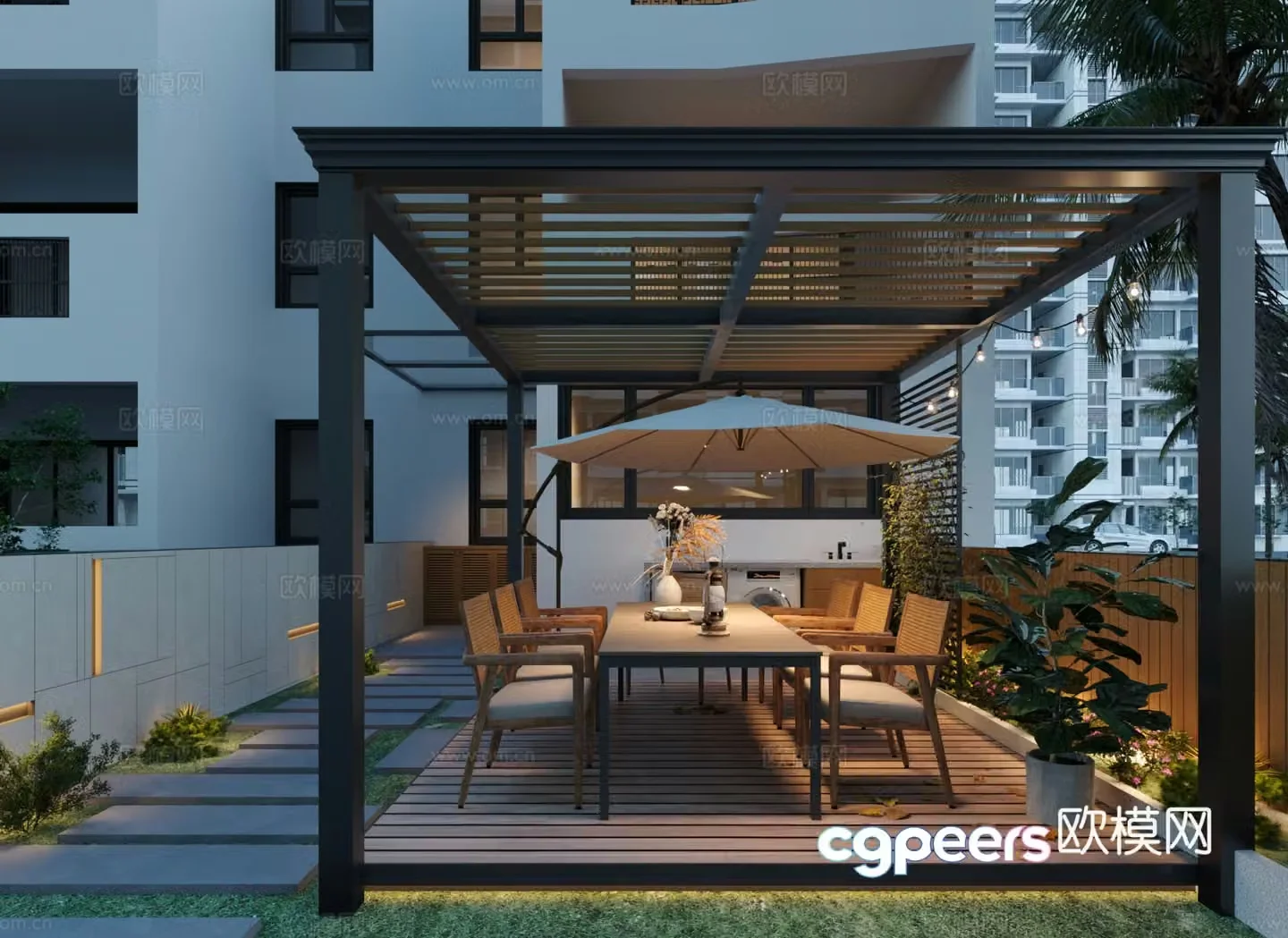 Modern other home decoration outdoor garden outdoor table and chair combination outdoor parasol 3d model