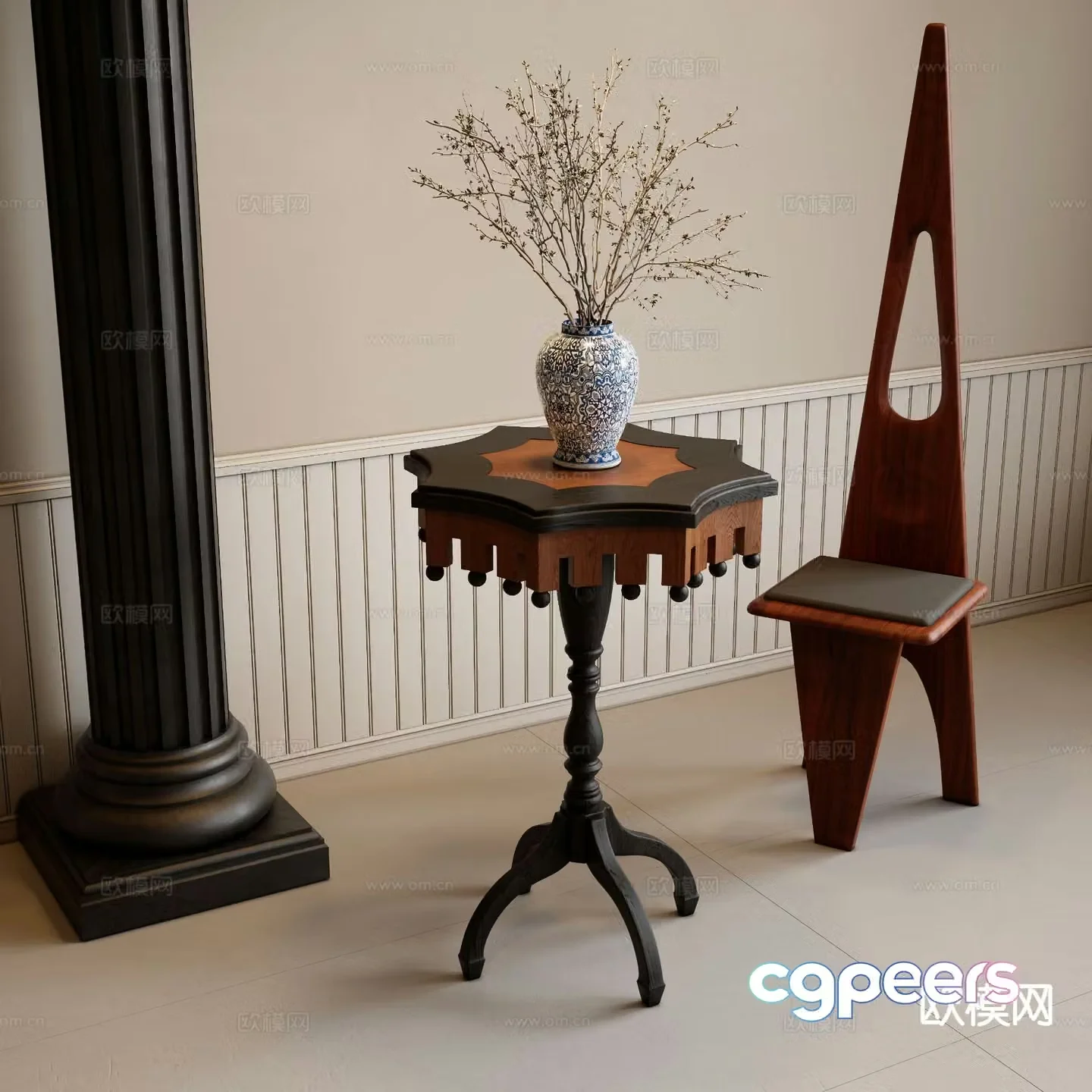 Middle-aged side table corner table 3D model