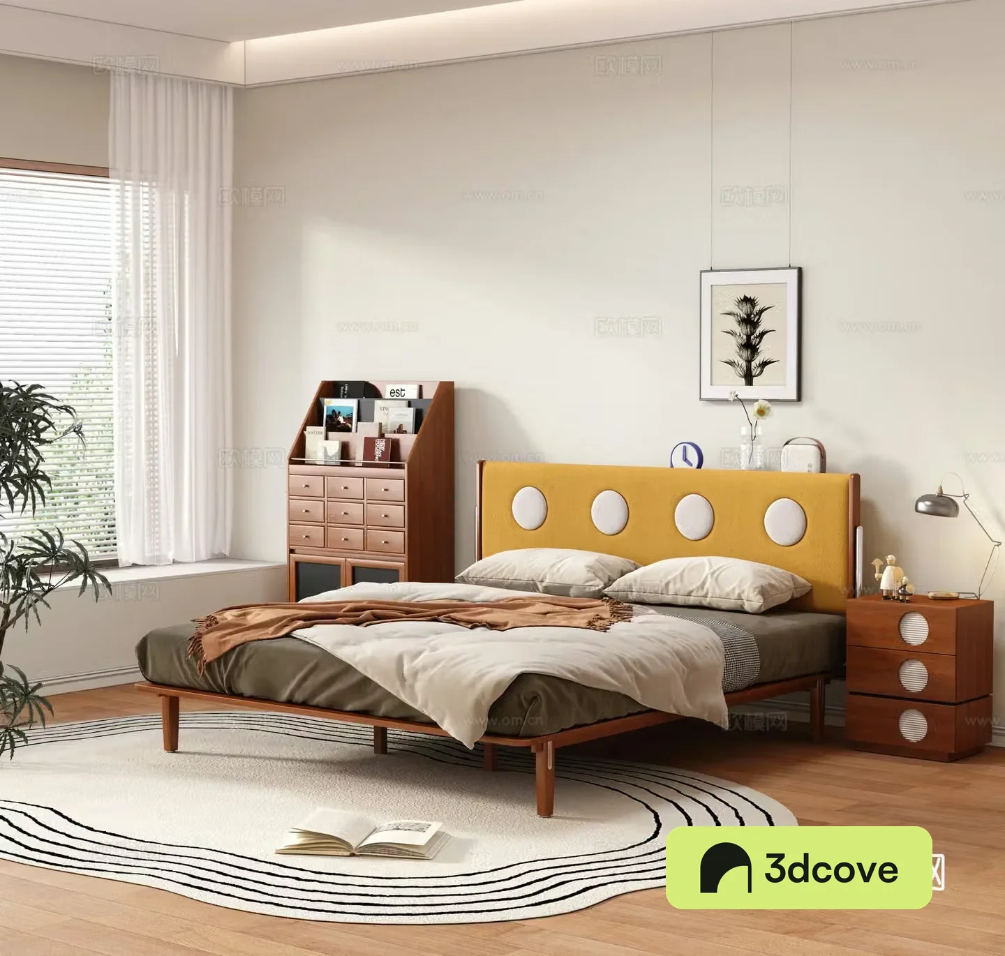 Medium retro double bed solid wood bed master bedroom bed finished double bed solid wood bed nightstand