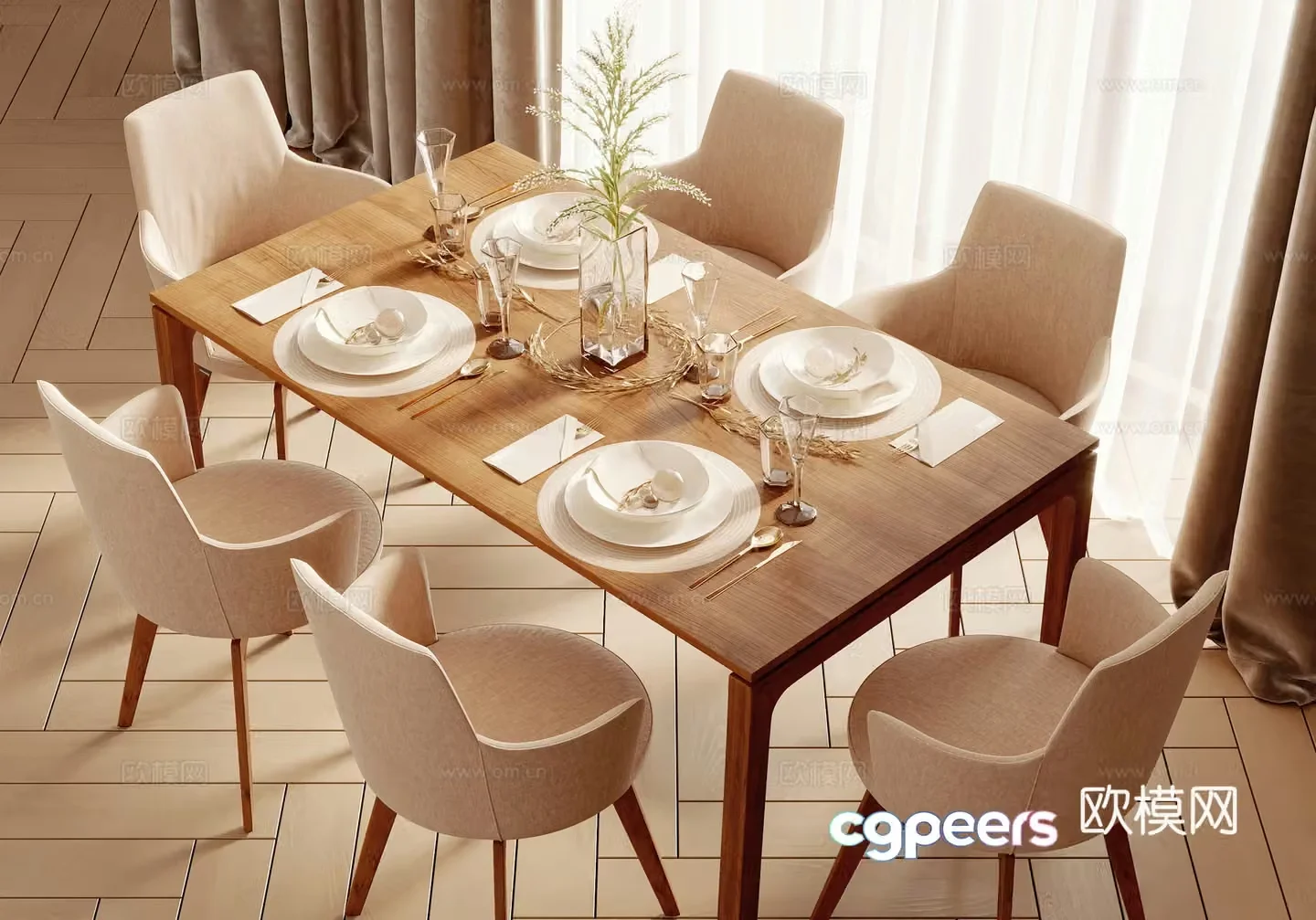 Modern dining table and chairs 3d model