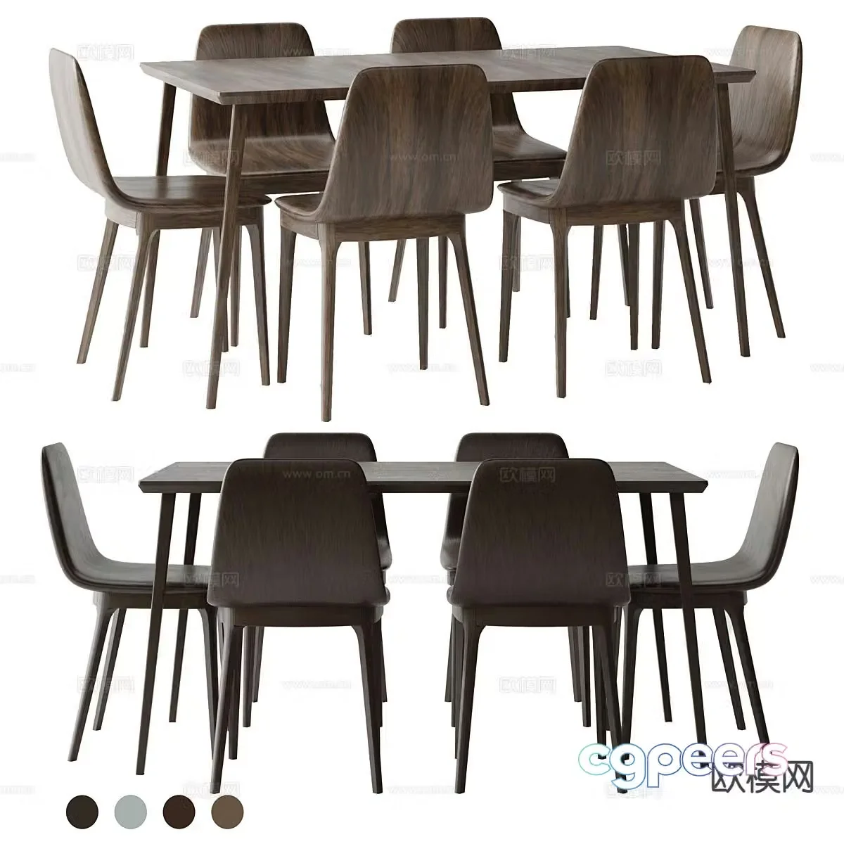 Simple dining table and chairs 3d model