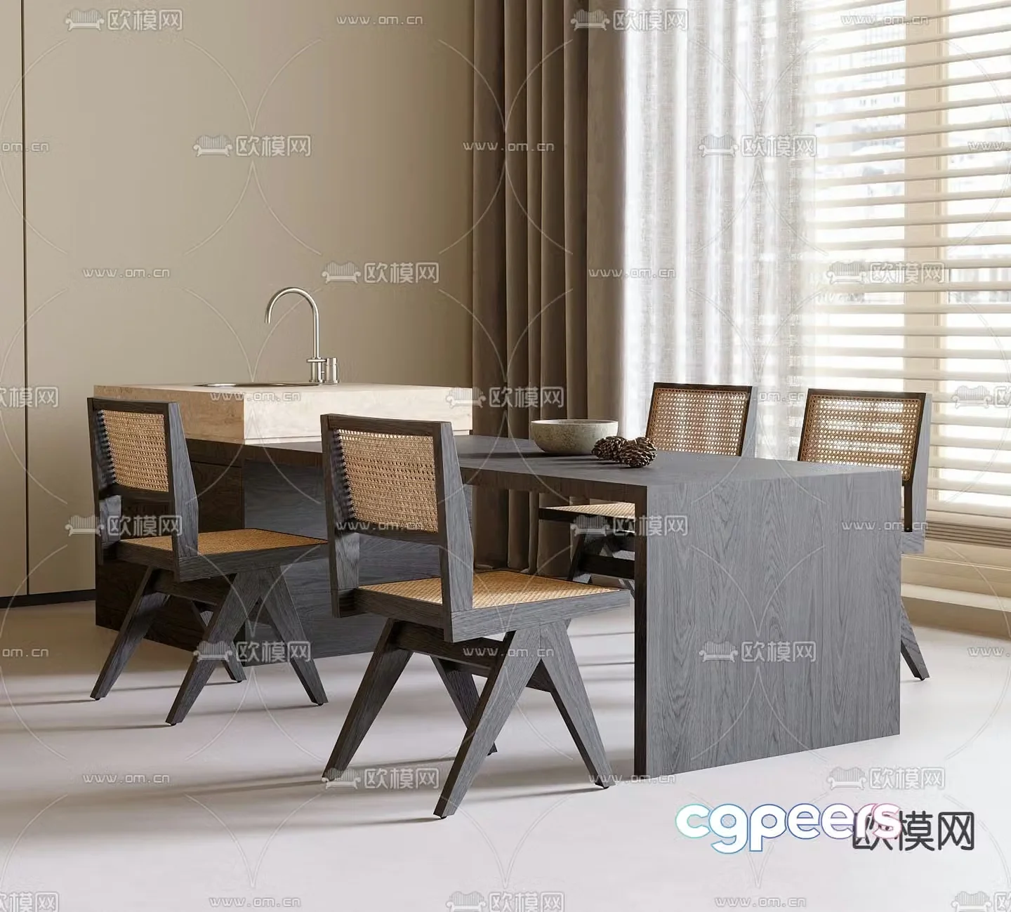3D model of Nakadao dining table and chair
