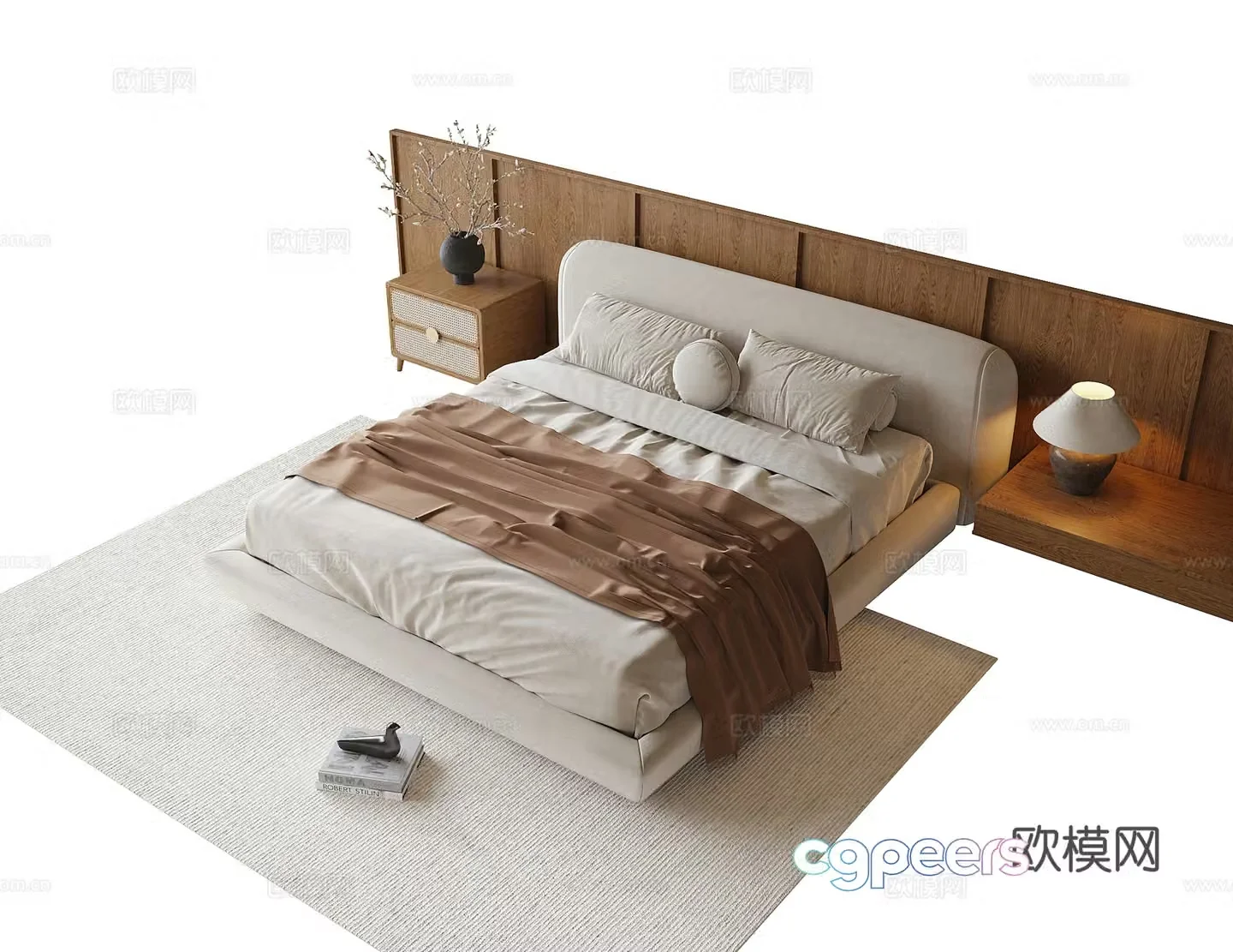 Modern double bed bedside table bedside chandeliers 3d model