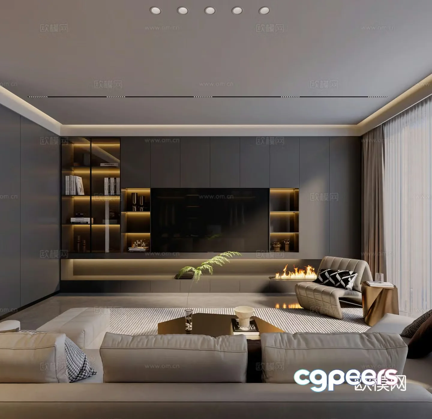 Dark Wind Living Room 3D Model