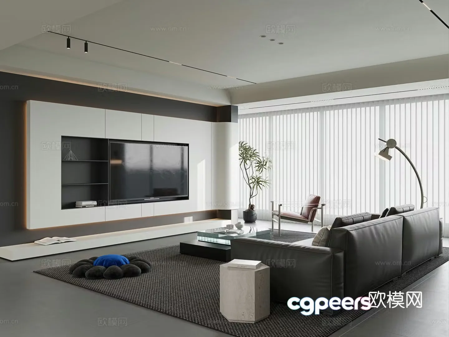 Modern living room large flat living room living room without lights sofa and coffee table combination TV background wall 3D model