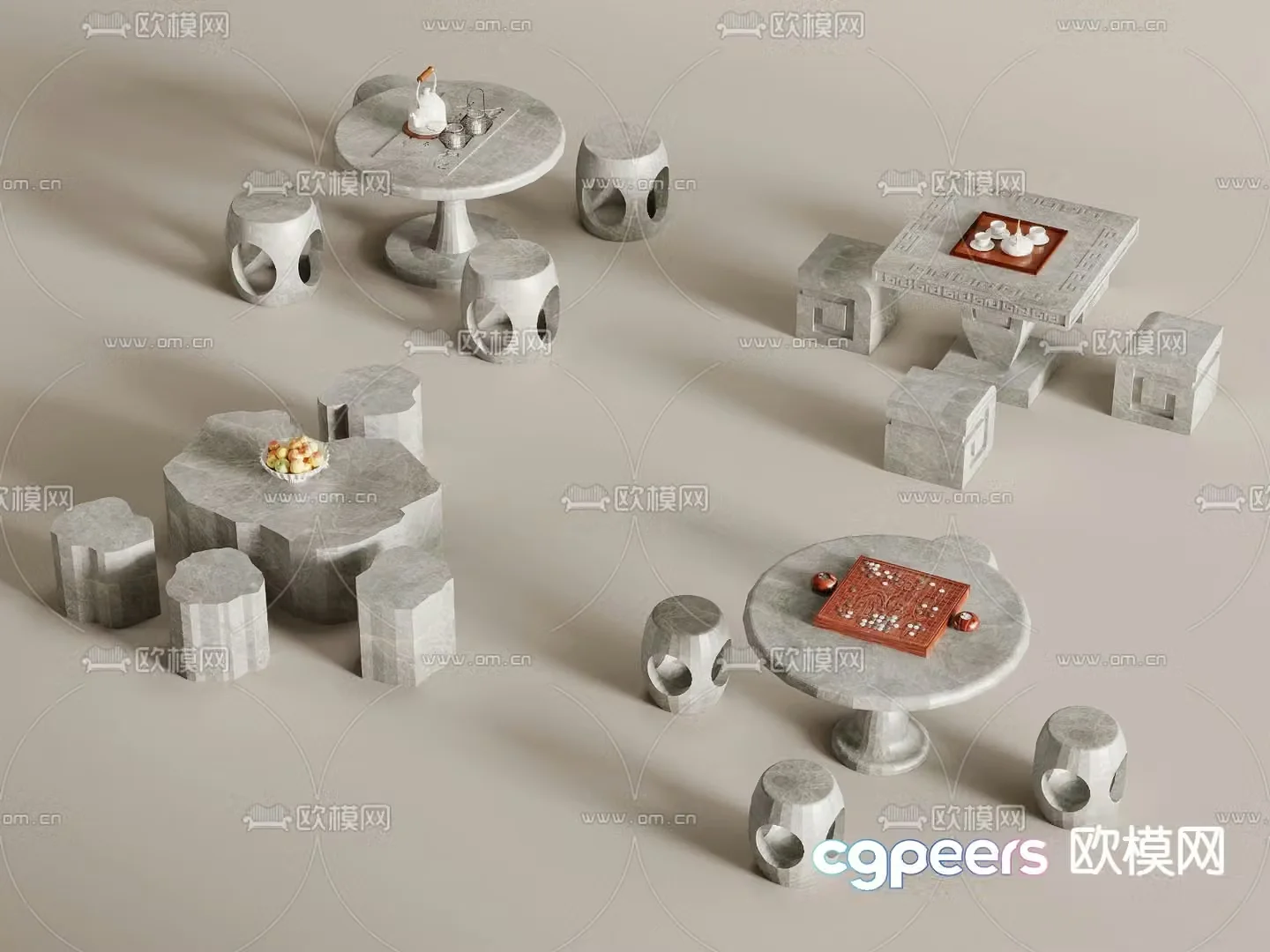 New Chinese stone table Go table outdoor table chair 3D model