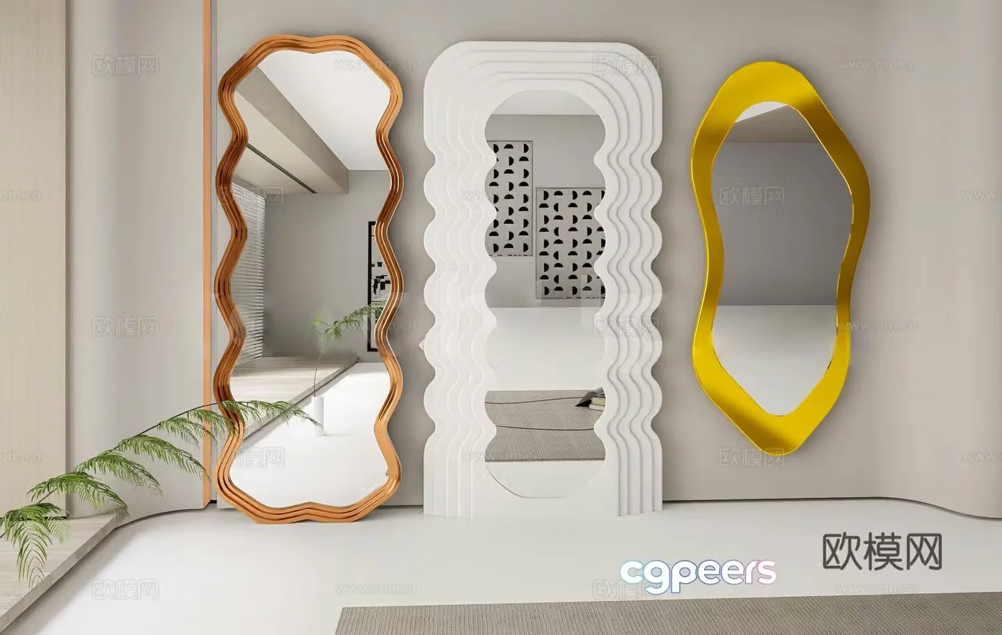 Modern floor-standing mirror full-body mirror decorative mirror irregular full-body mirror fitting mirror dressing mirror decorative 3D model