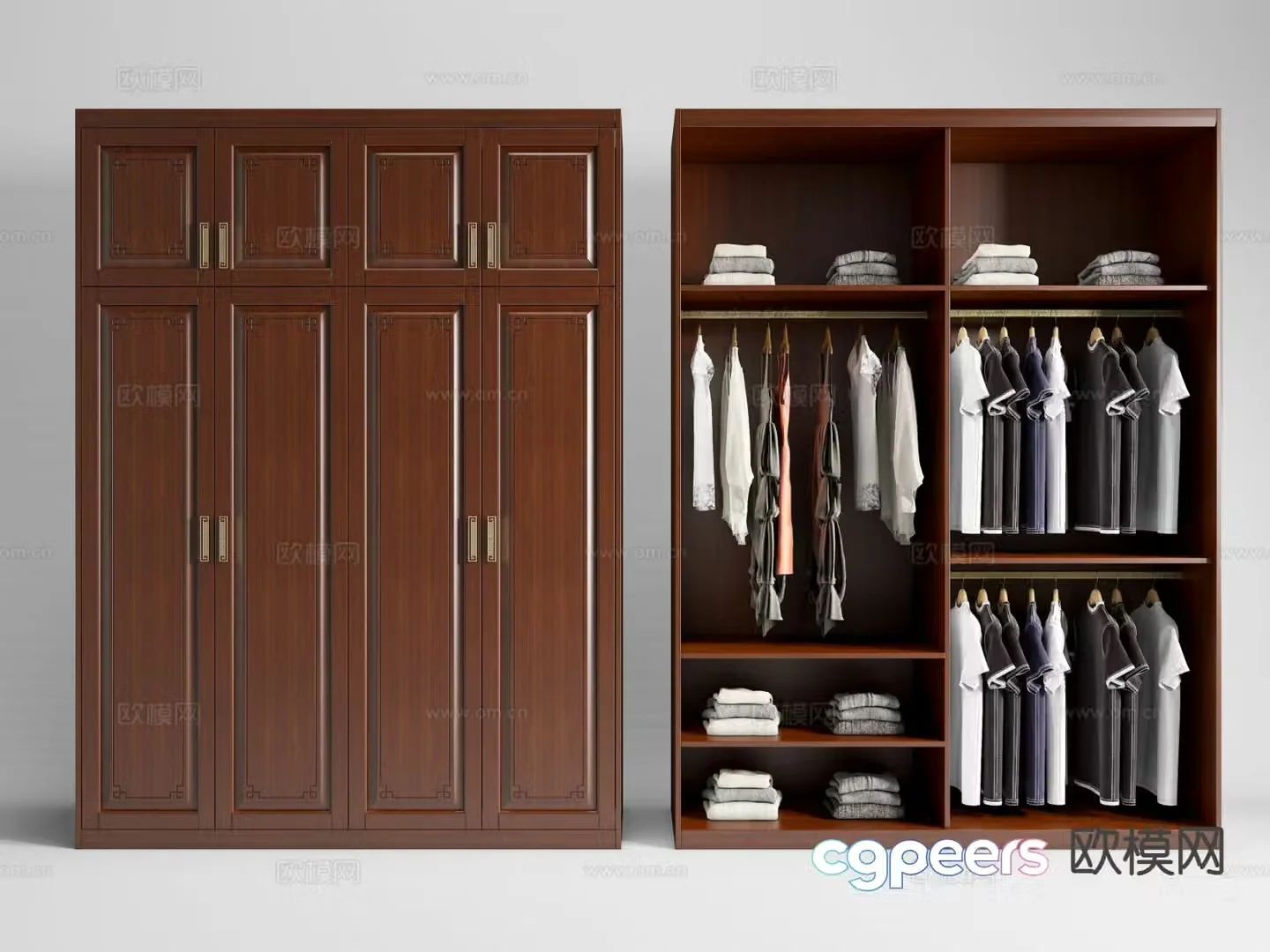 New Chinese style wardrobe doorless wardrobe 3d model