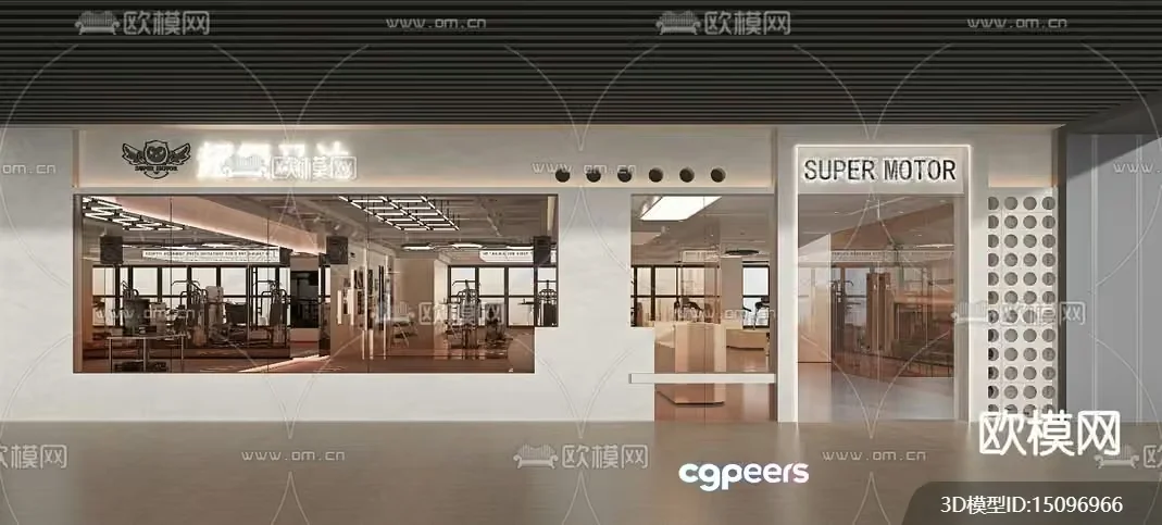 A Store Front With A Sign That Says Super Motor 3D Model – 16771 – VRAY Render