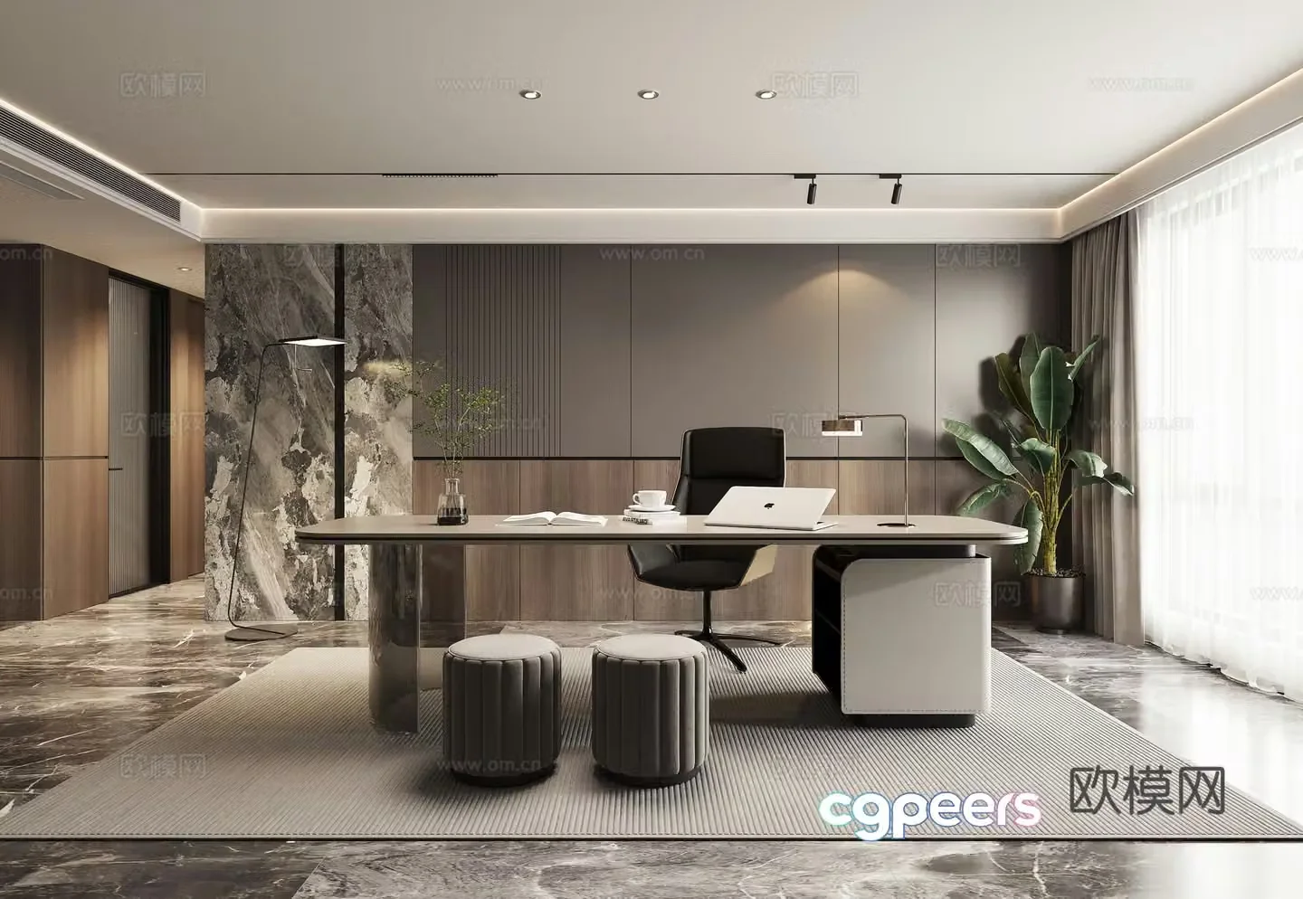Modern study office 3d model