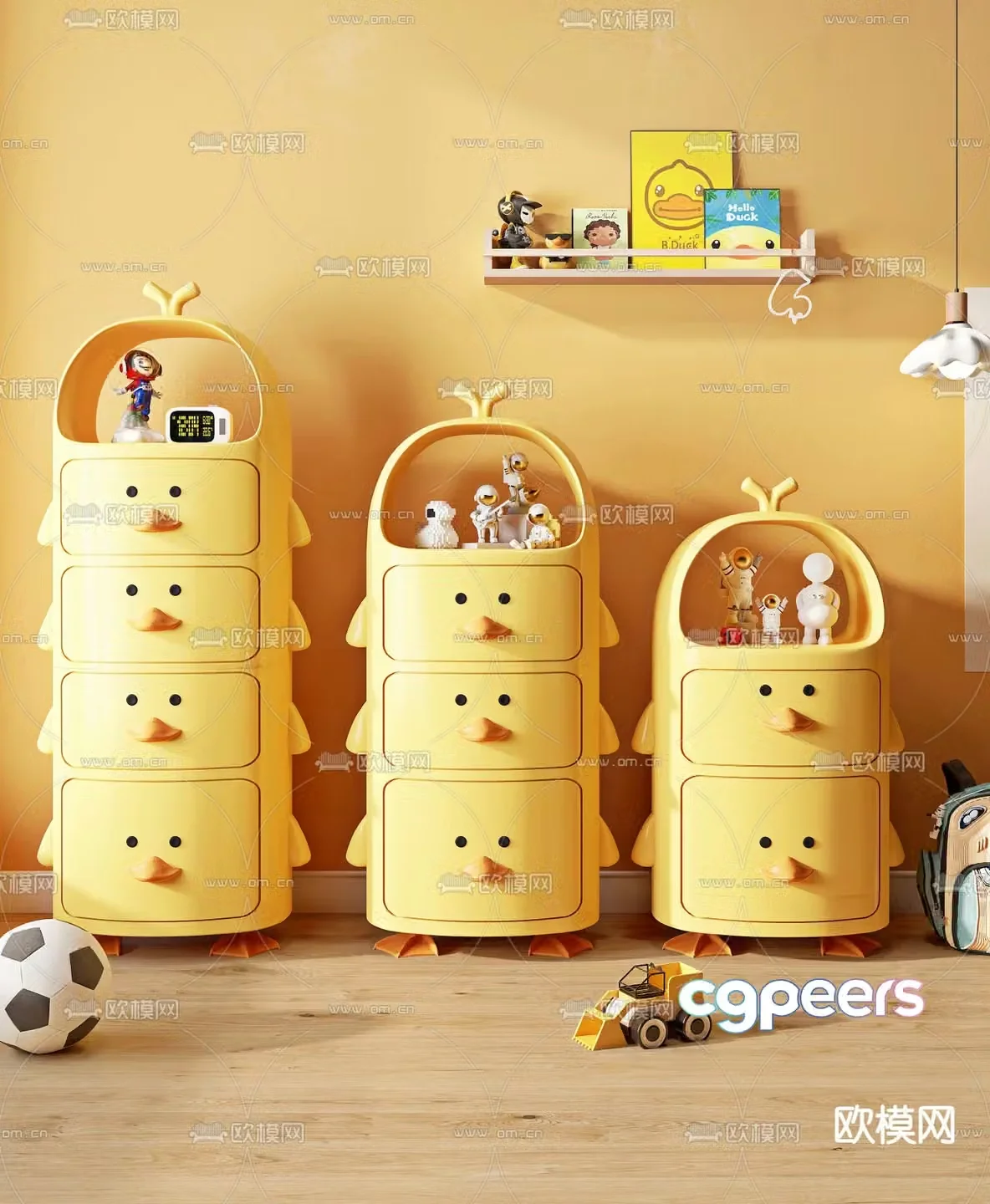 Little yellow duck chest cartoon side cabinet children’s storage cabinet 3D model