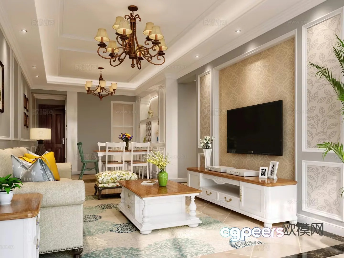 Simple European and simple European living room 3D model