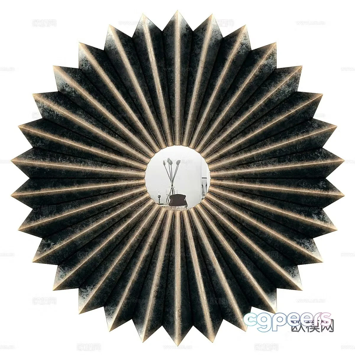 New Chinese style wall decoration sun-shaped mirror 3D model