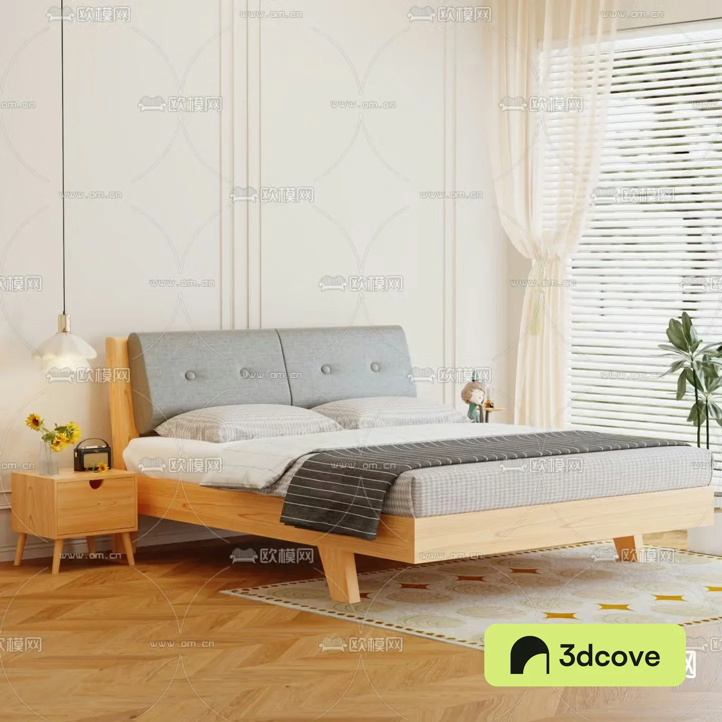 Modern solid wood bed double bed