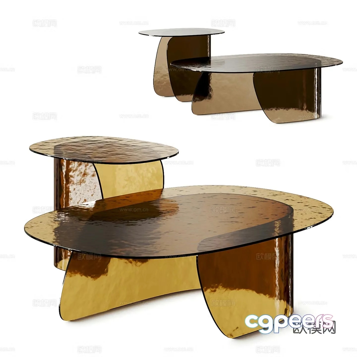 Modern transparent glass coffee table combination 3D model