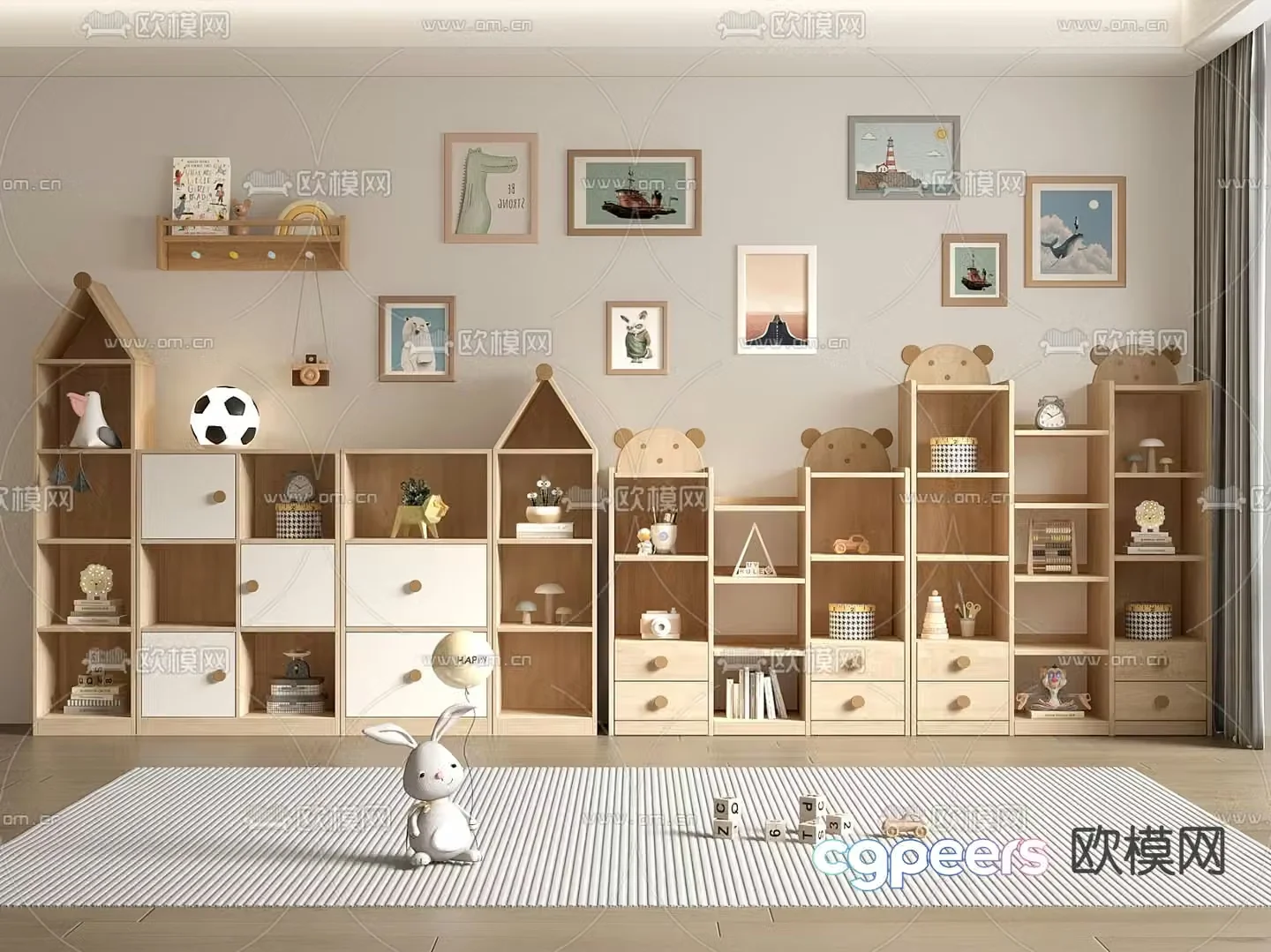 Children’s bookcase storage cabinet 3d model