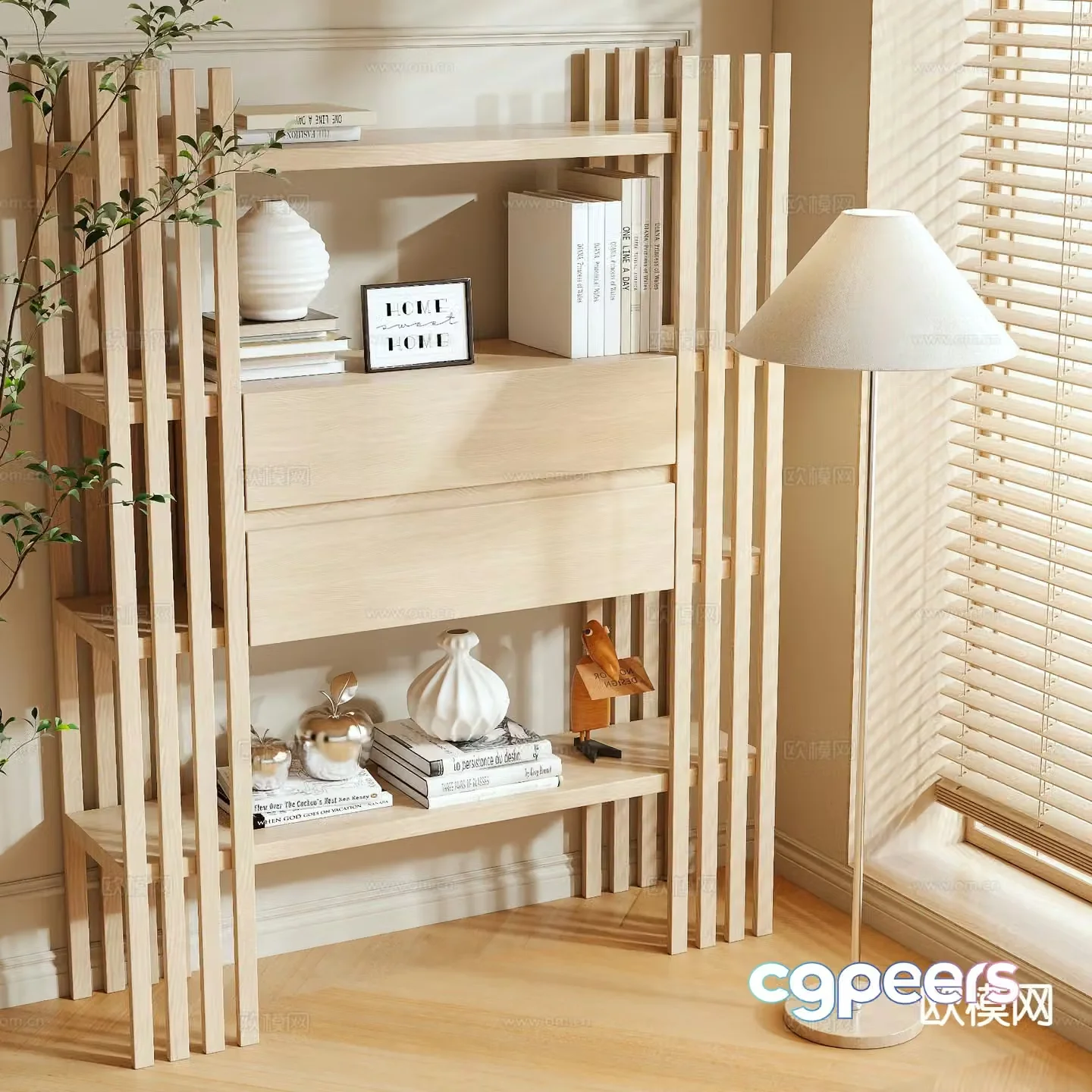 Log style bookshelf shelf 3d model