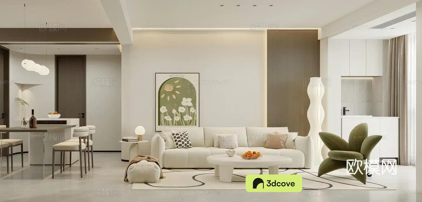 Modern living and dining room creamy living room combination sofa dining table leisure chair sweeping robot