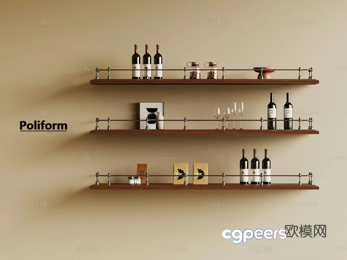 03 wine rack French retro wine rack 3d model