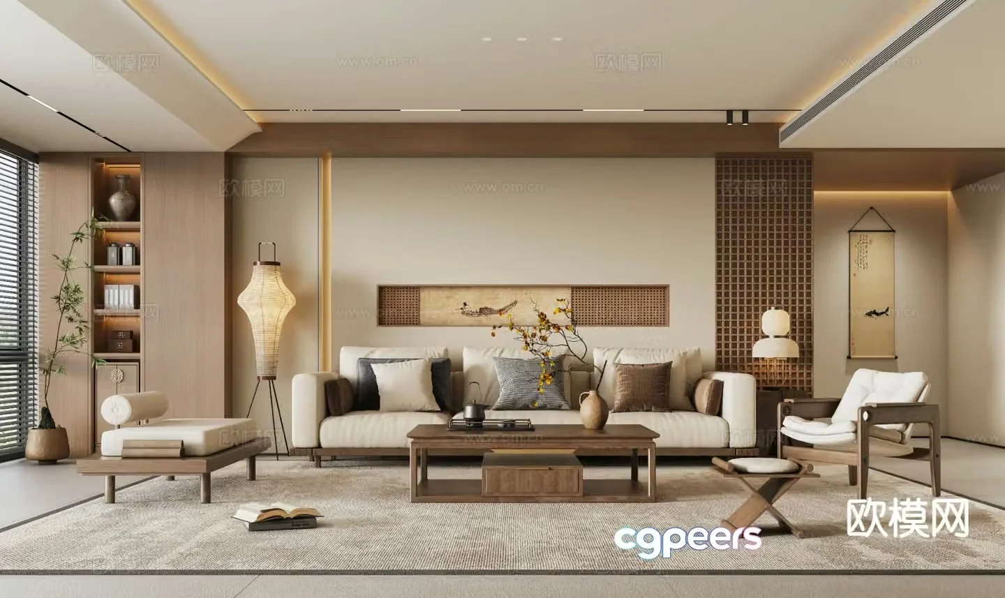 Zen Living Room New Chinese Living Room 3D Model