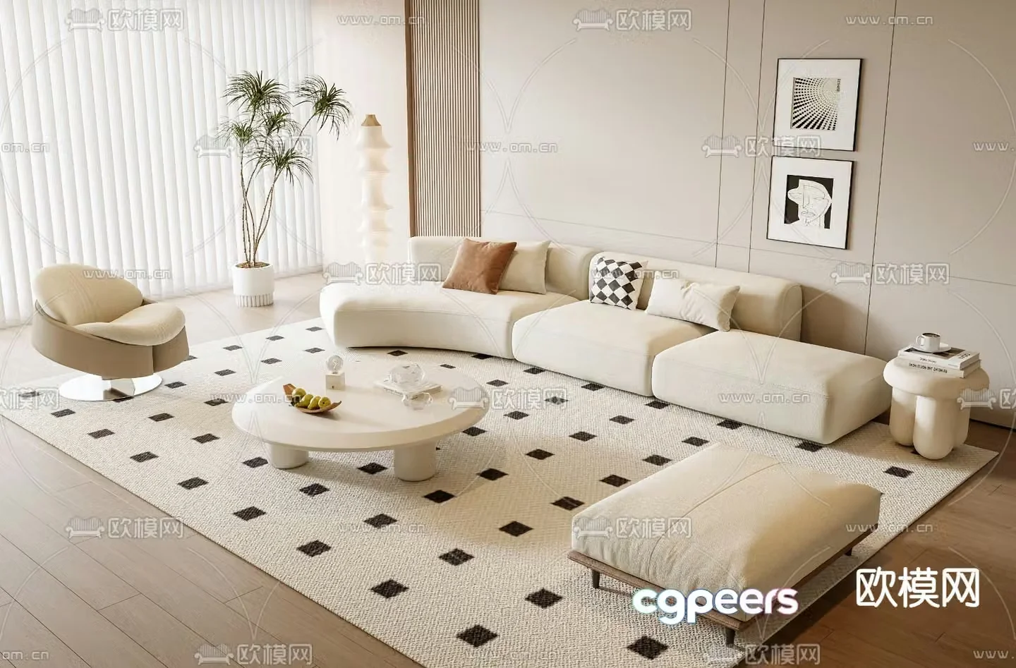 Cream style sofa coffee table 3d model