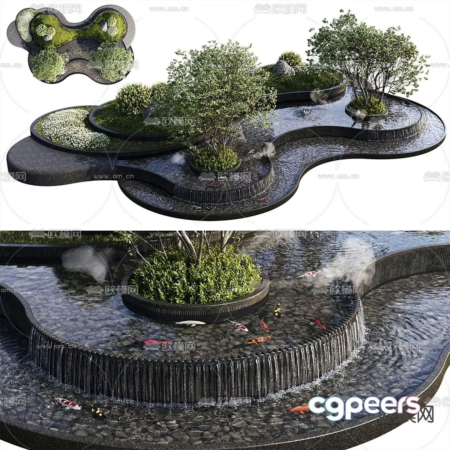 pond fish pond 3d model