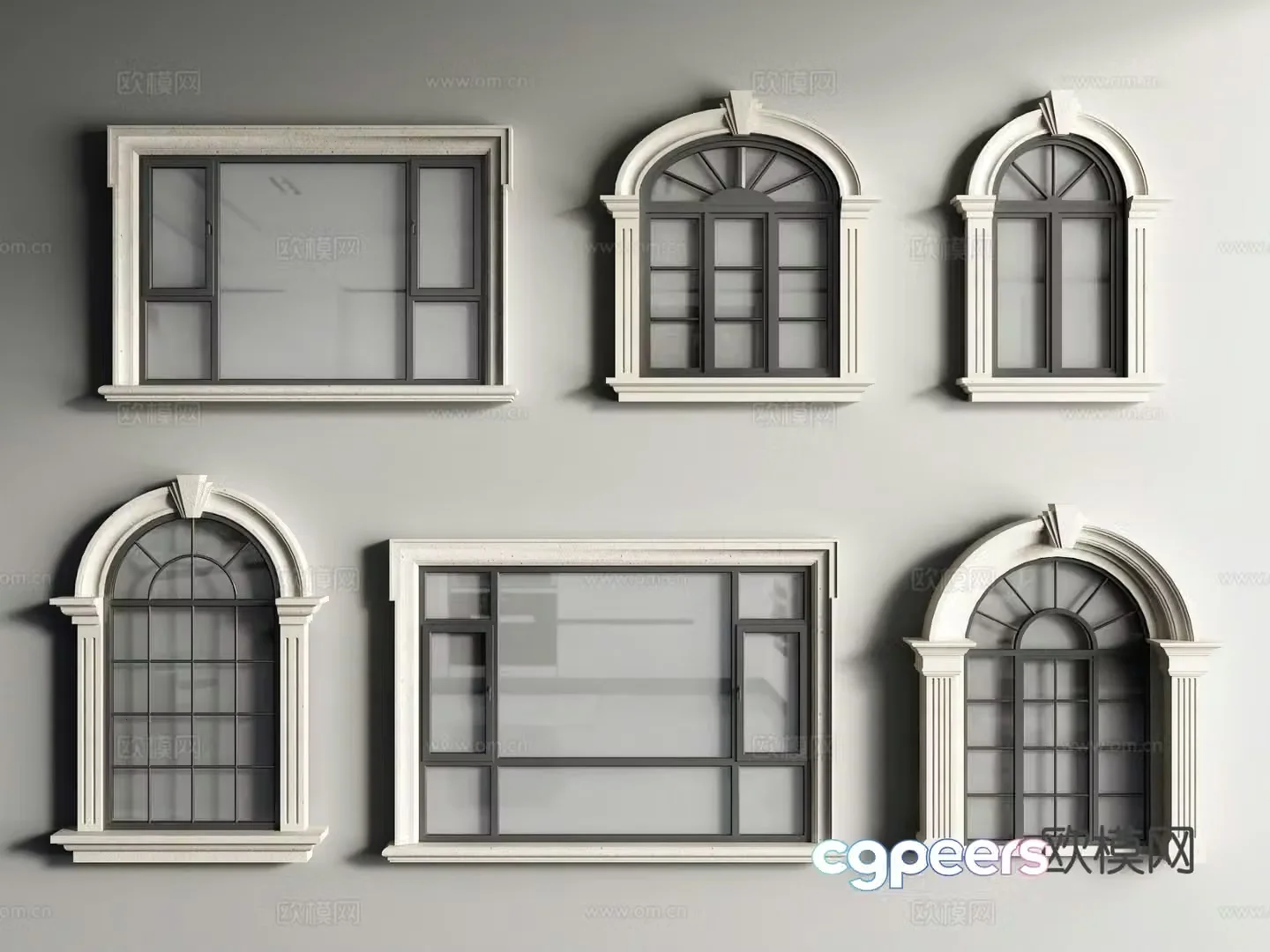 European style windows balcony windows casement windows 3d model