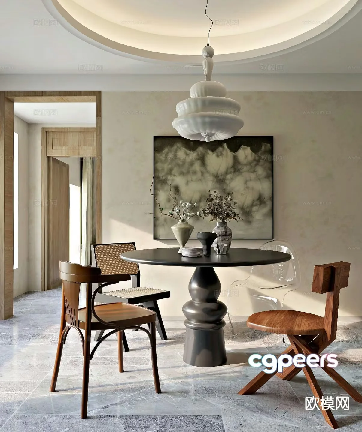 Medieval style dining table and chairs round dining table 3D model