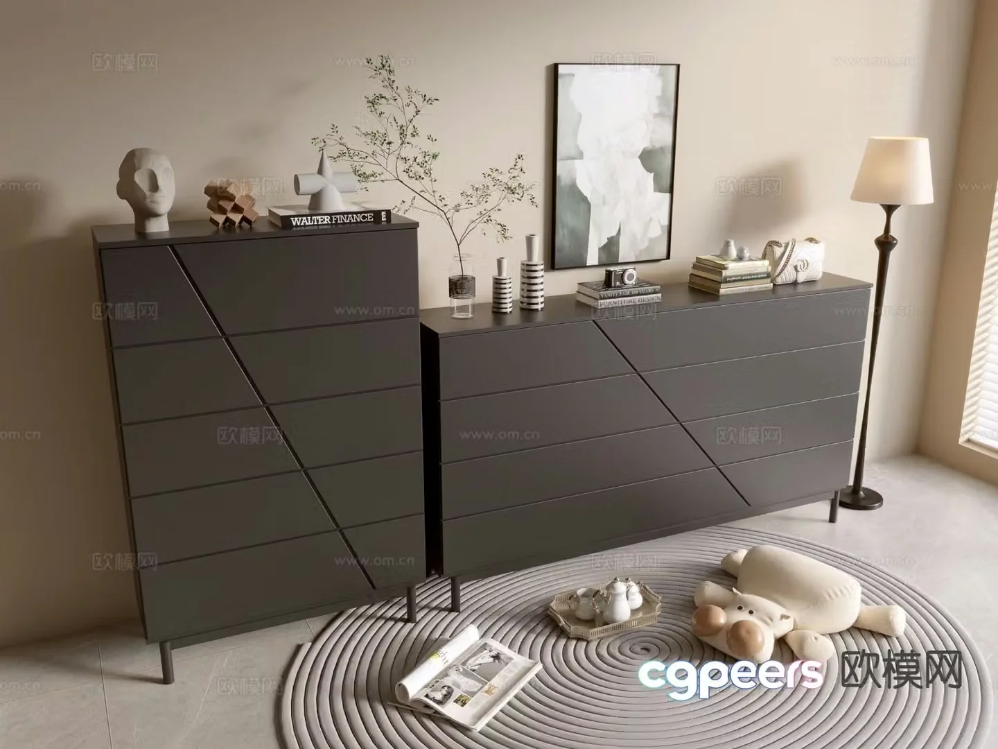 Modern black cabinet entrance cabinet drawer cabinet 3d model