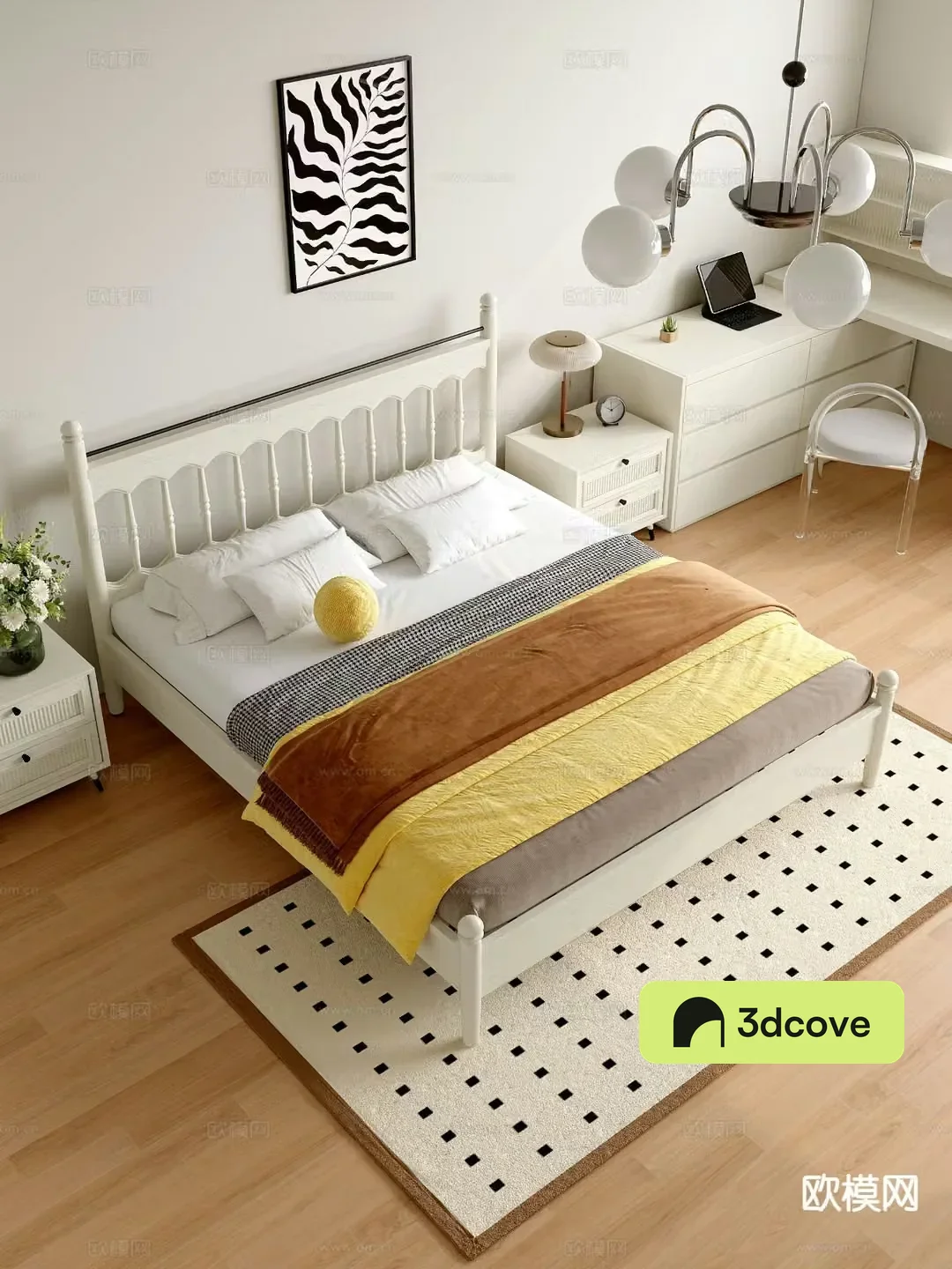 Cream style solid wood bed