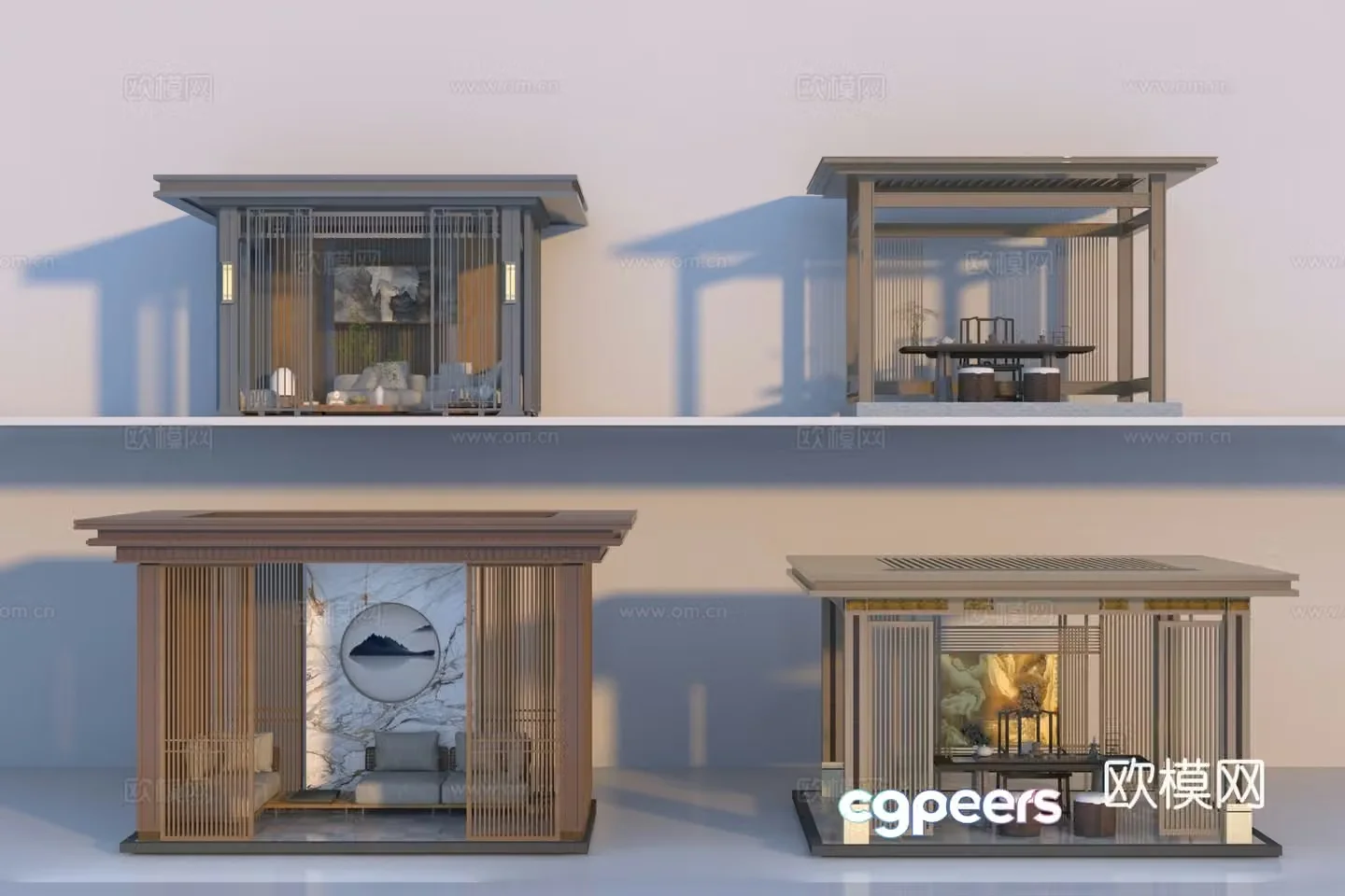 New Chinese style pavilion corridor frame combination 3D model