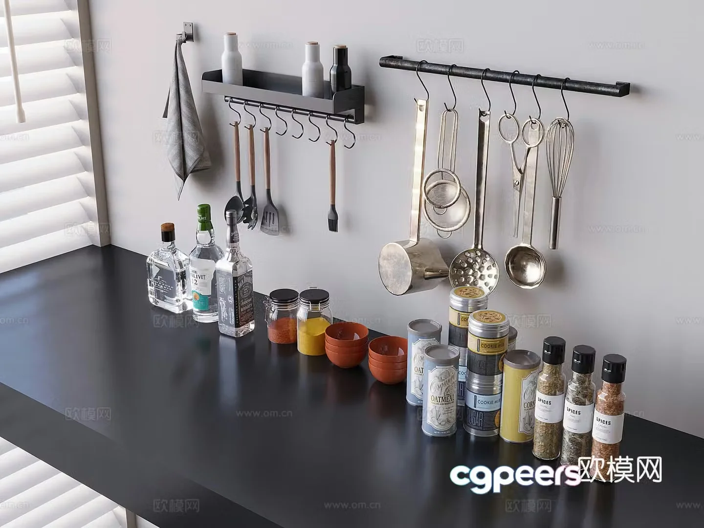 Wall hanging hook standing rack kitchen supplies seasoning bottle spoon spoon spoon pitch 3D model