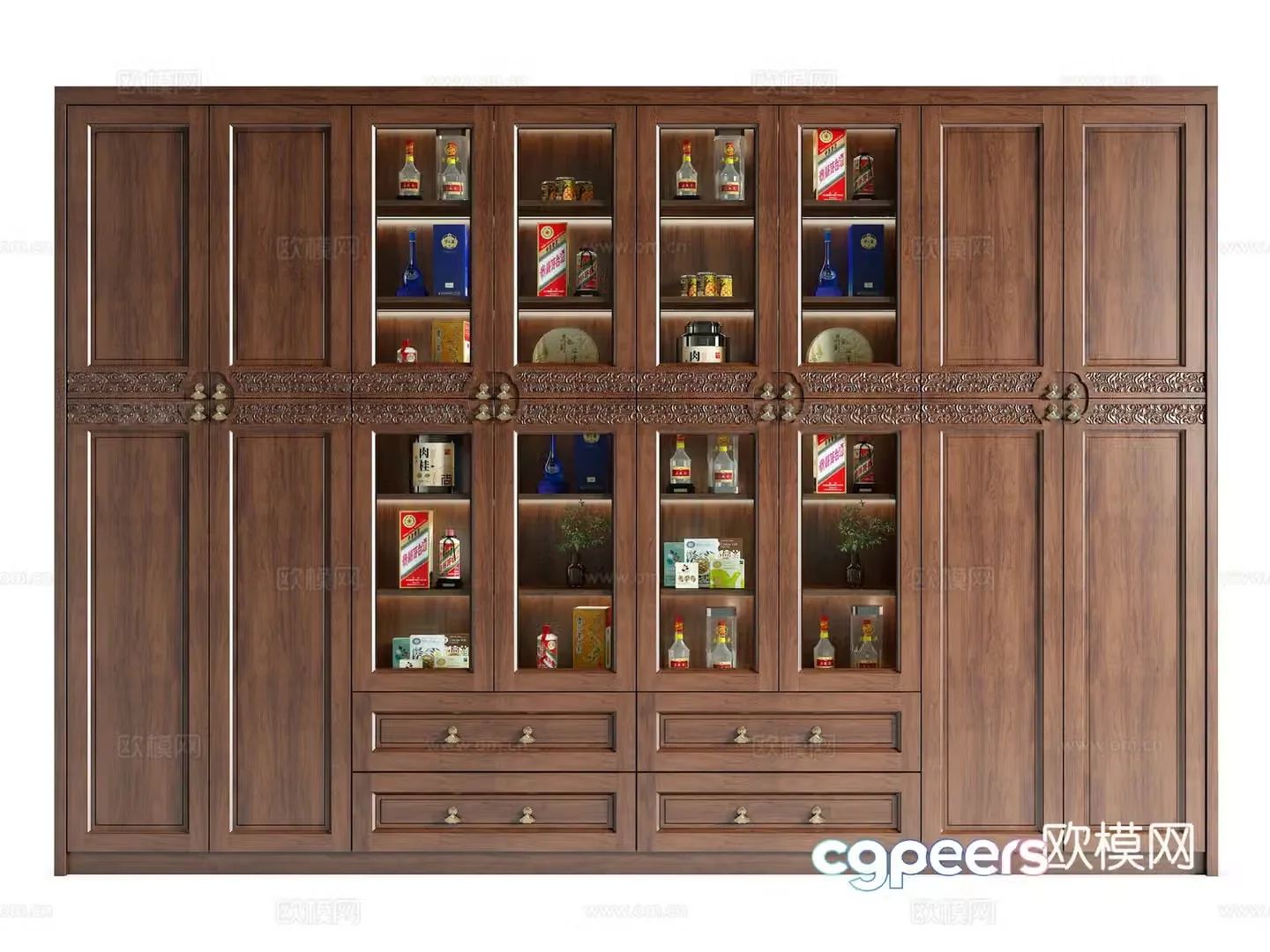 New Chinese wine cabinet solid wood wine cabinet tea cabinet solid wood bookcase 3D model