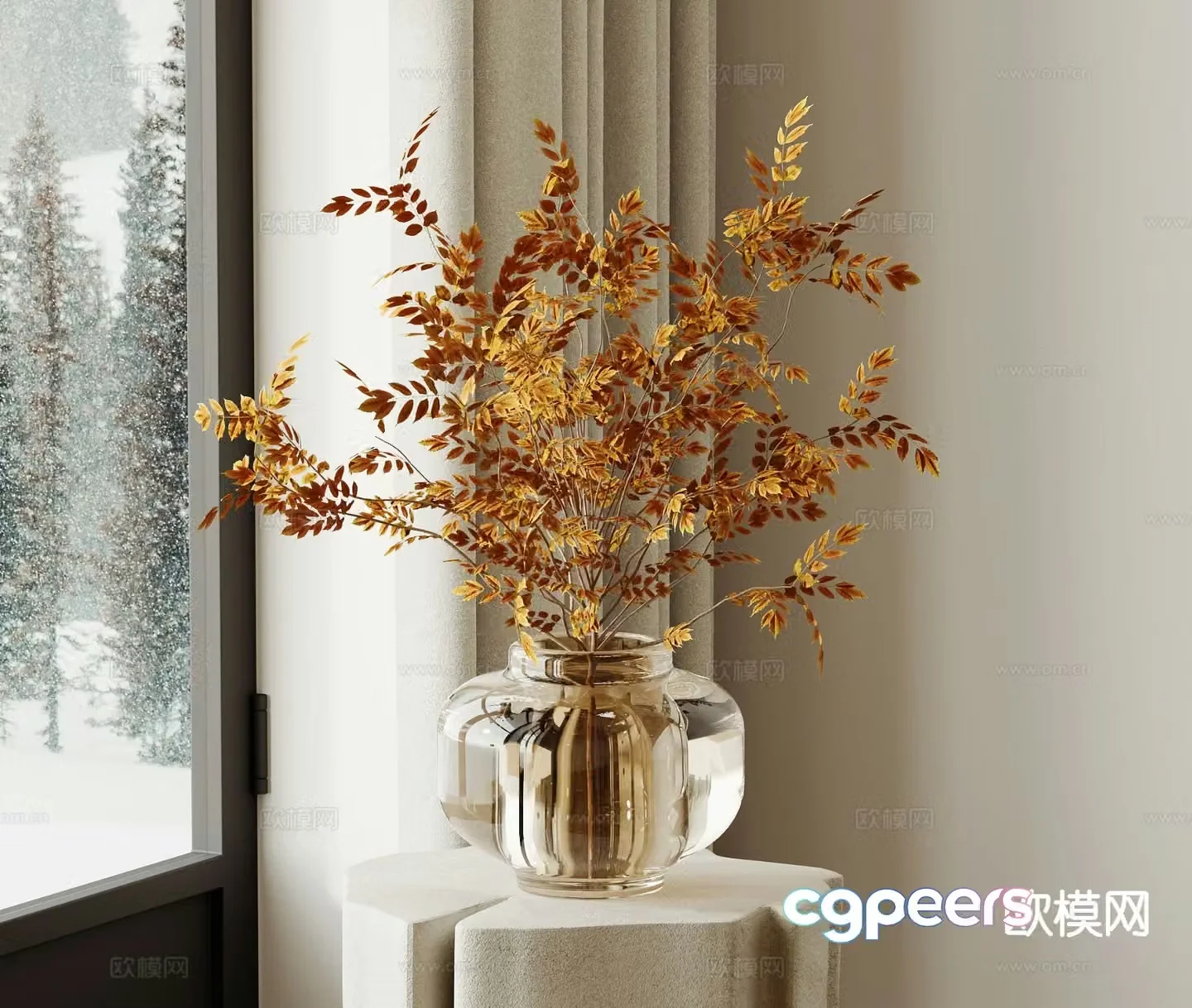 Vase floral arrangement dried flower ornaments 3d model