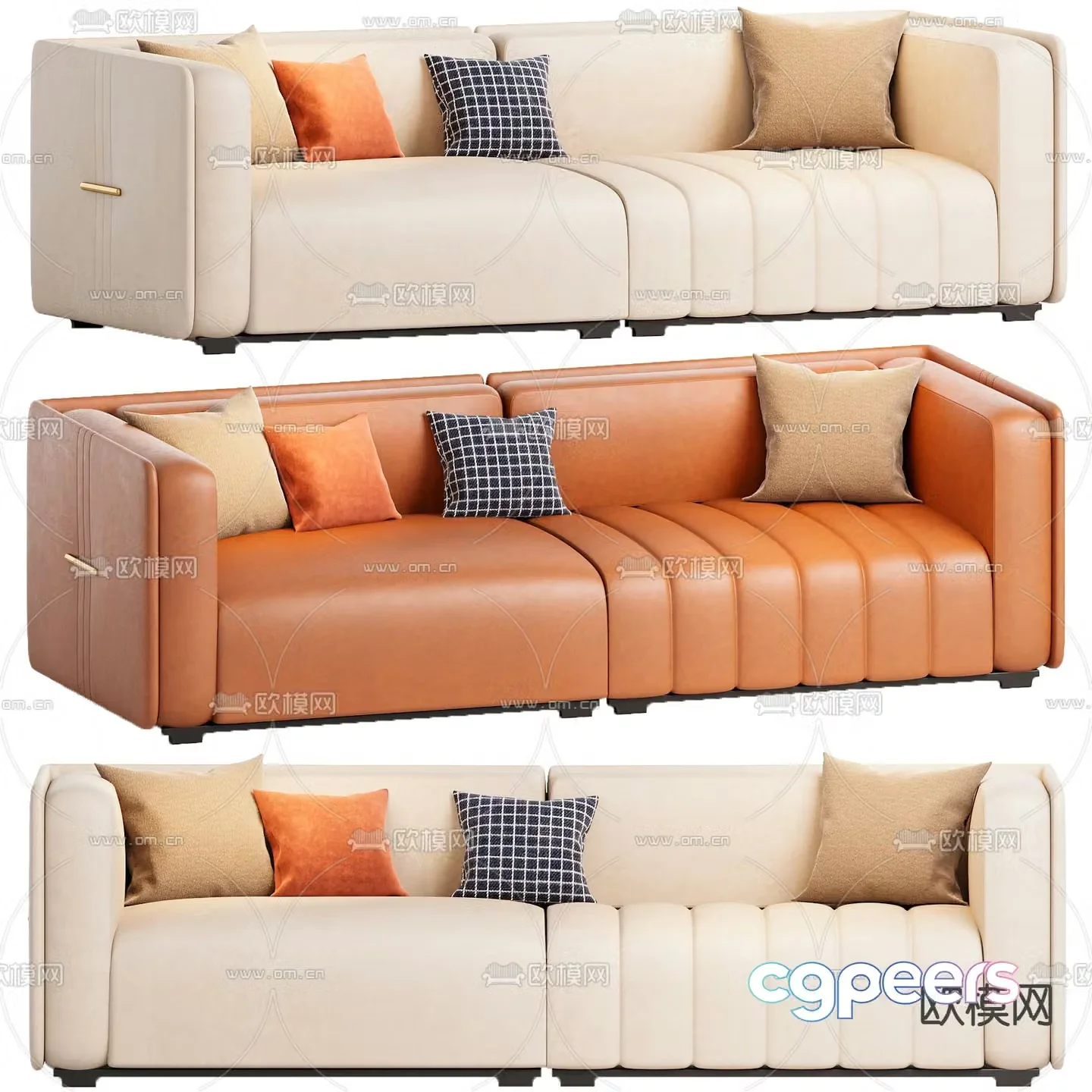 Double sofa leather sofa 3d model