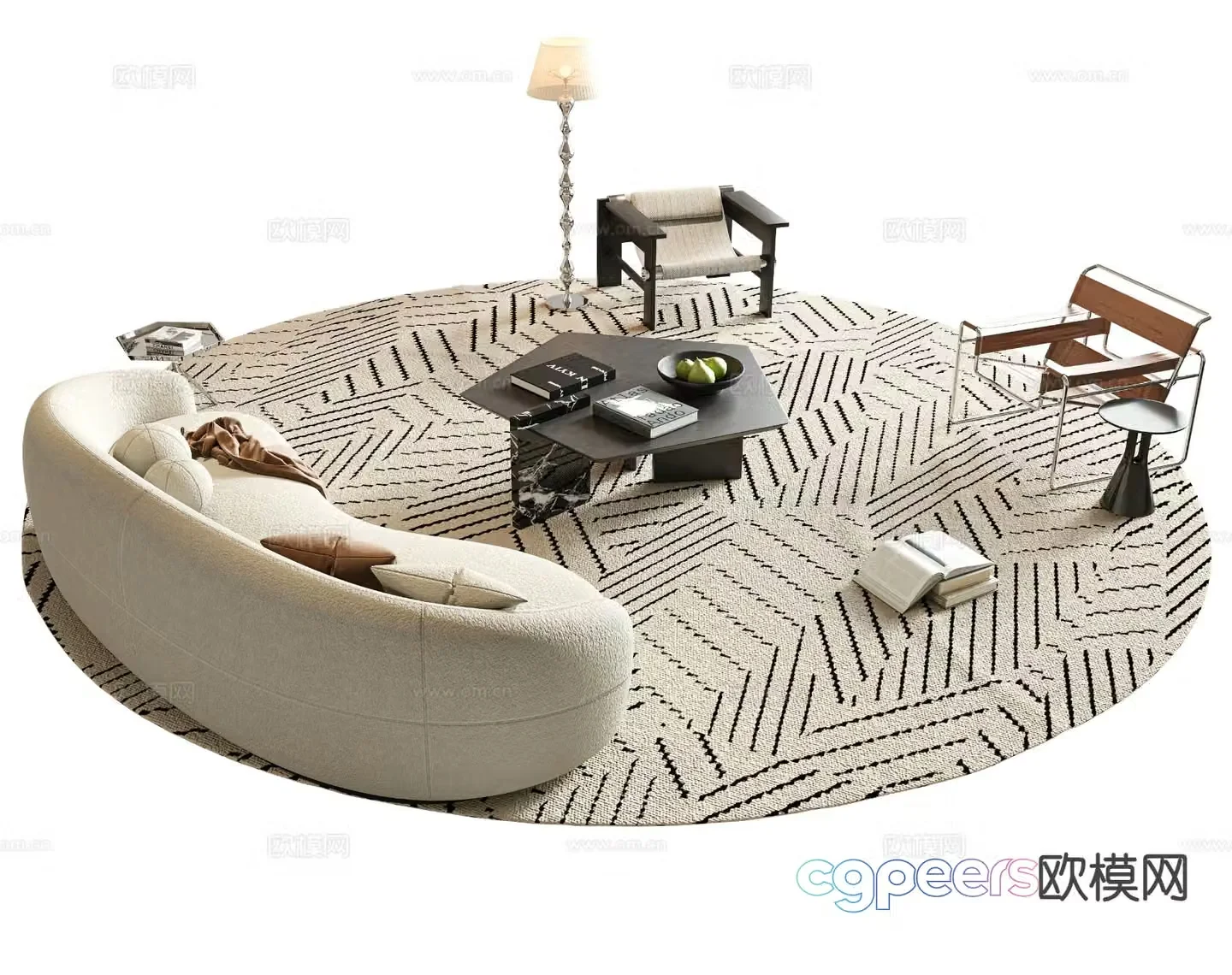 Wabi-sabi style modular sofa curved sofa 3d model