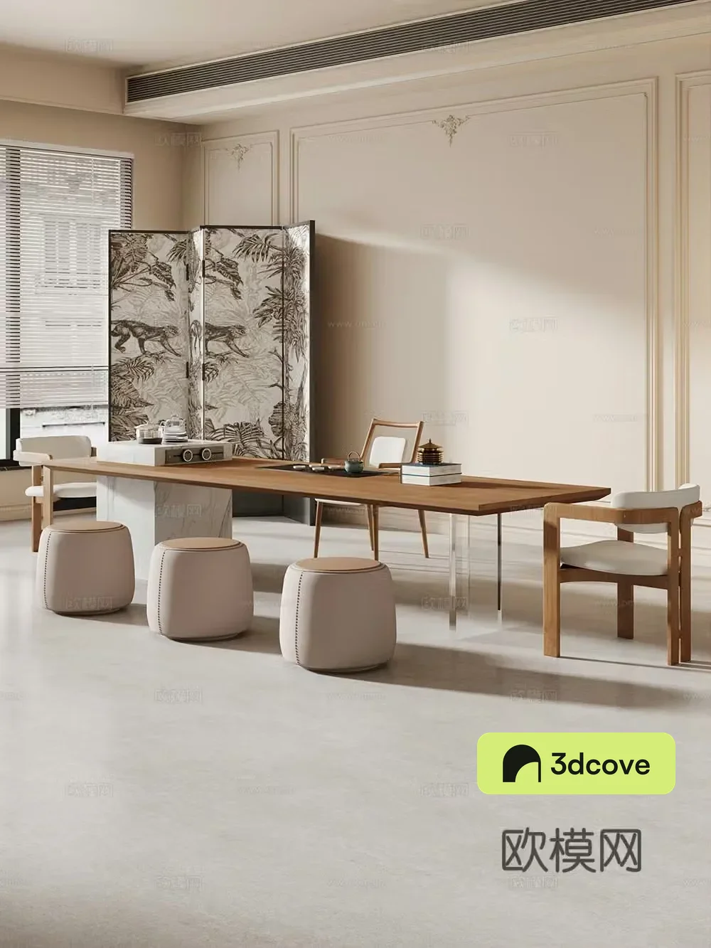 Creamy large plate table tea table and chair combination tea table tea room tea table balcony tea table